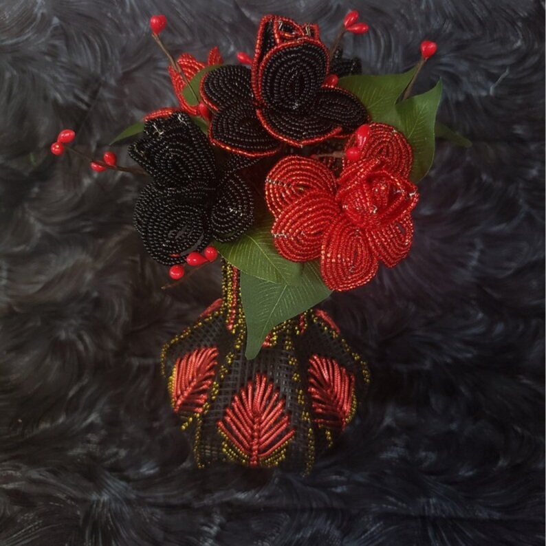 Black and Red French Beaded Roses