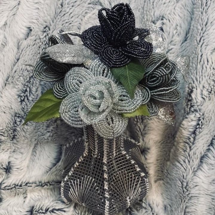 Grey and Silver French Beaded Roses