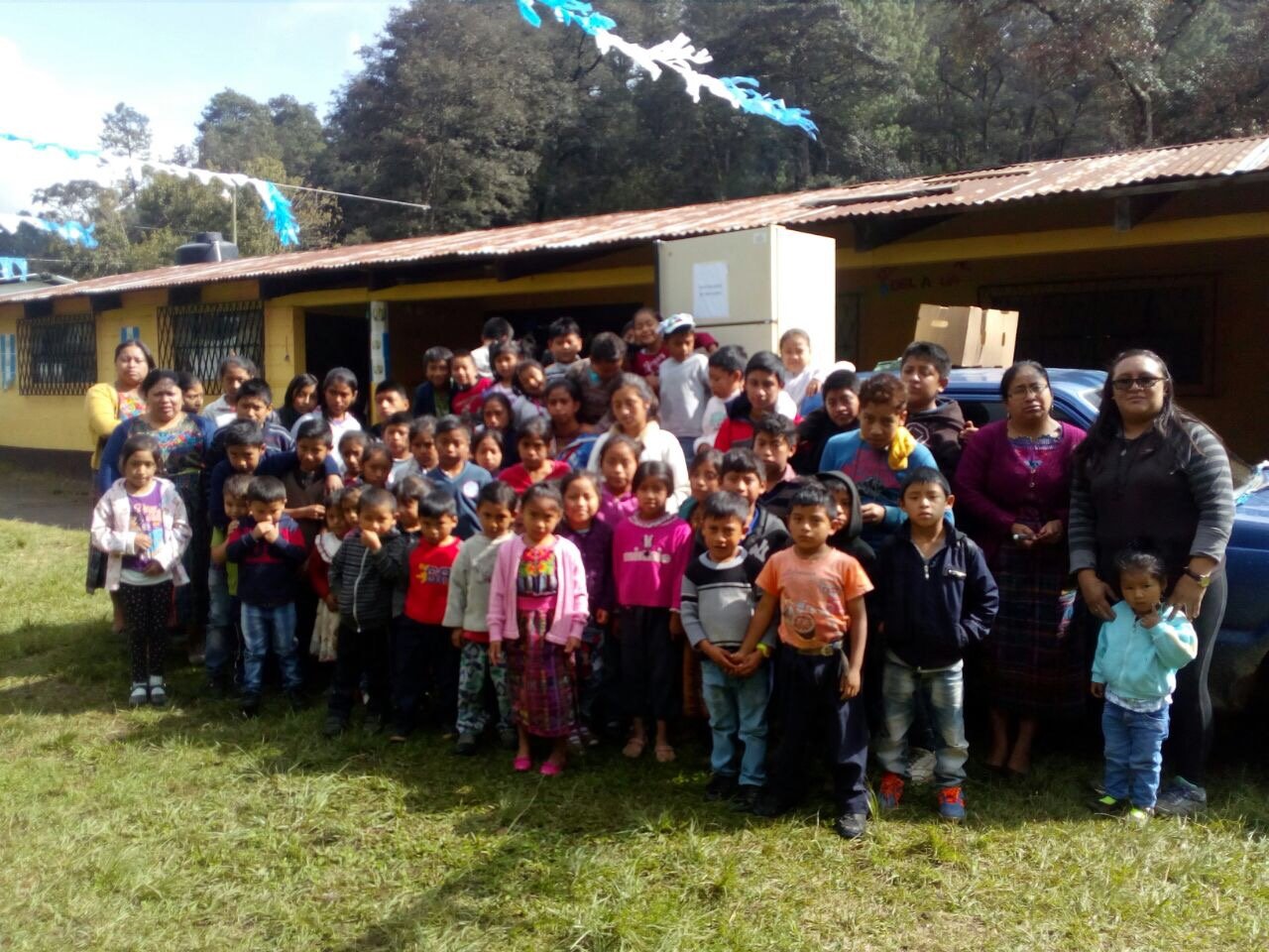 Children and teachers outside El Molino School in Tecp&aacute;n, Guatemala, September 2017