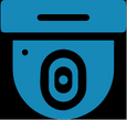 Surveillance camera icon representing analog, IP, HD, thermal, and AI-powered camera types for video security systems