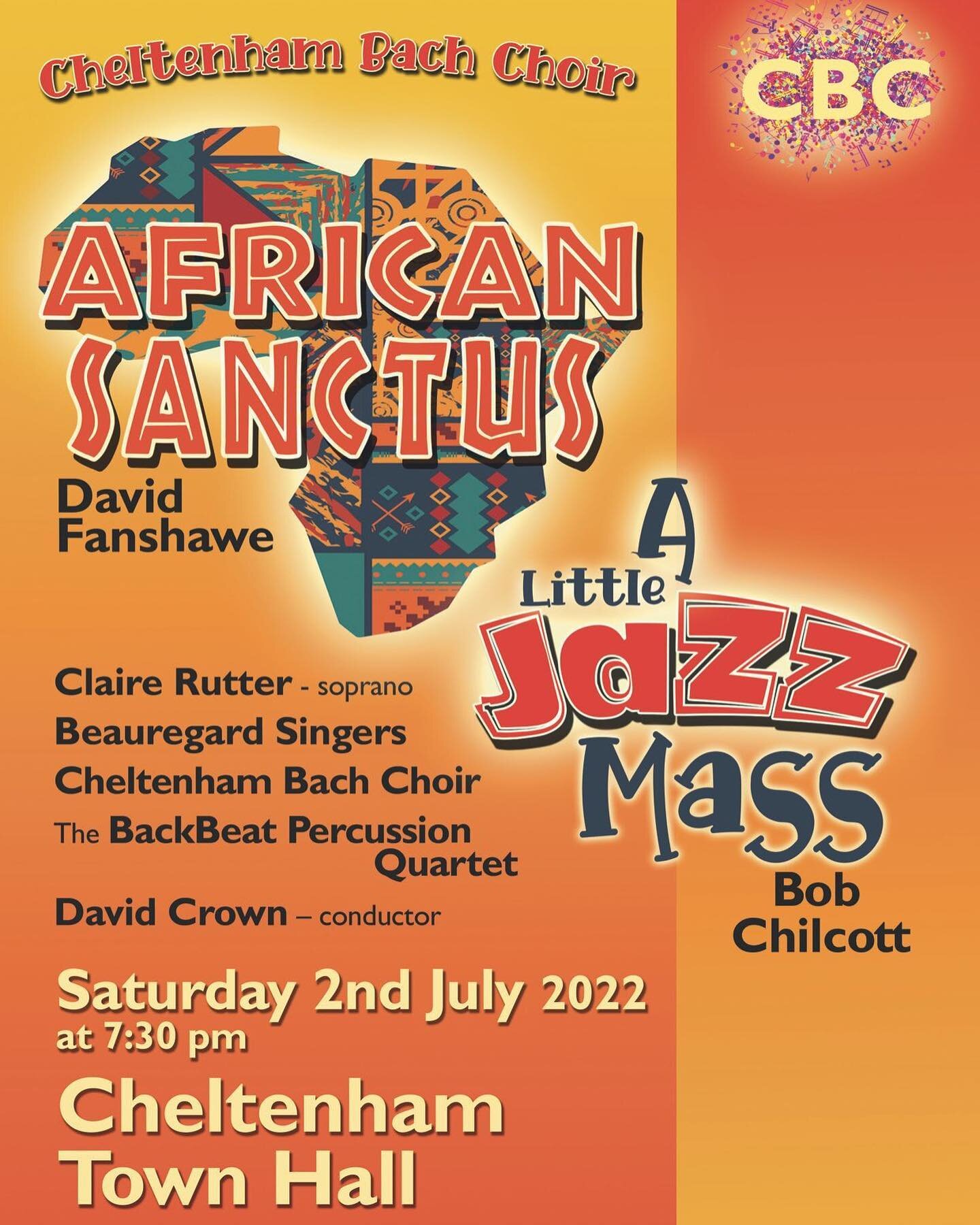 We are excited for this upcoming concert of African Sanctus featuring @cheltbachchoir with @bob.chilcott piece A Little Jazz Mass at @cheltenhamtownhall on Saturday 2nd July. Jane Fanshawe and her daughter @rachelfanshawe will be doing a pre-talk bef