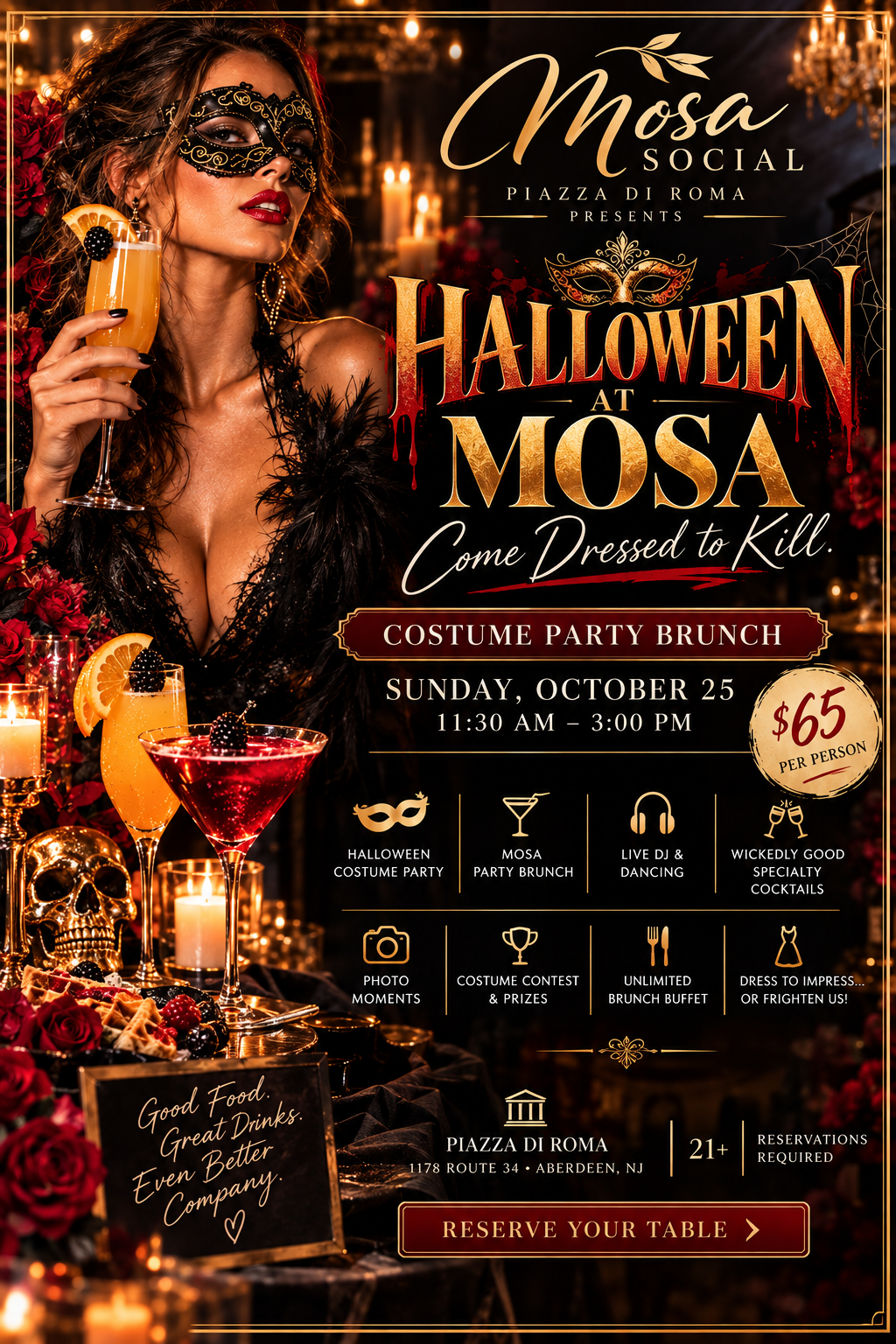 Halloween at Mosa Social costume party brunch at Piazza di Roma in Aberdeen, NJ