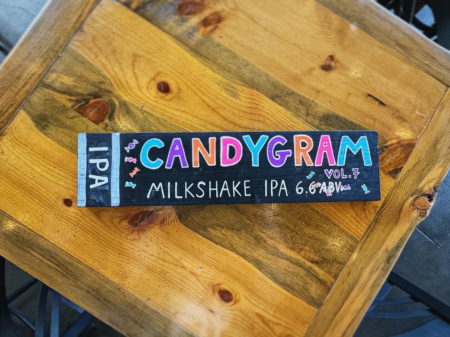 Now on tap, our newest version of Candygram! This one uses 2 new varieties of hops, vista and pink from @jacksonhopfarms, and they make a good case to find their way into a new core beer with this iteration of candygram. Big notes of peach rings and 