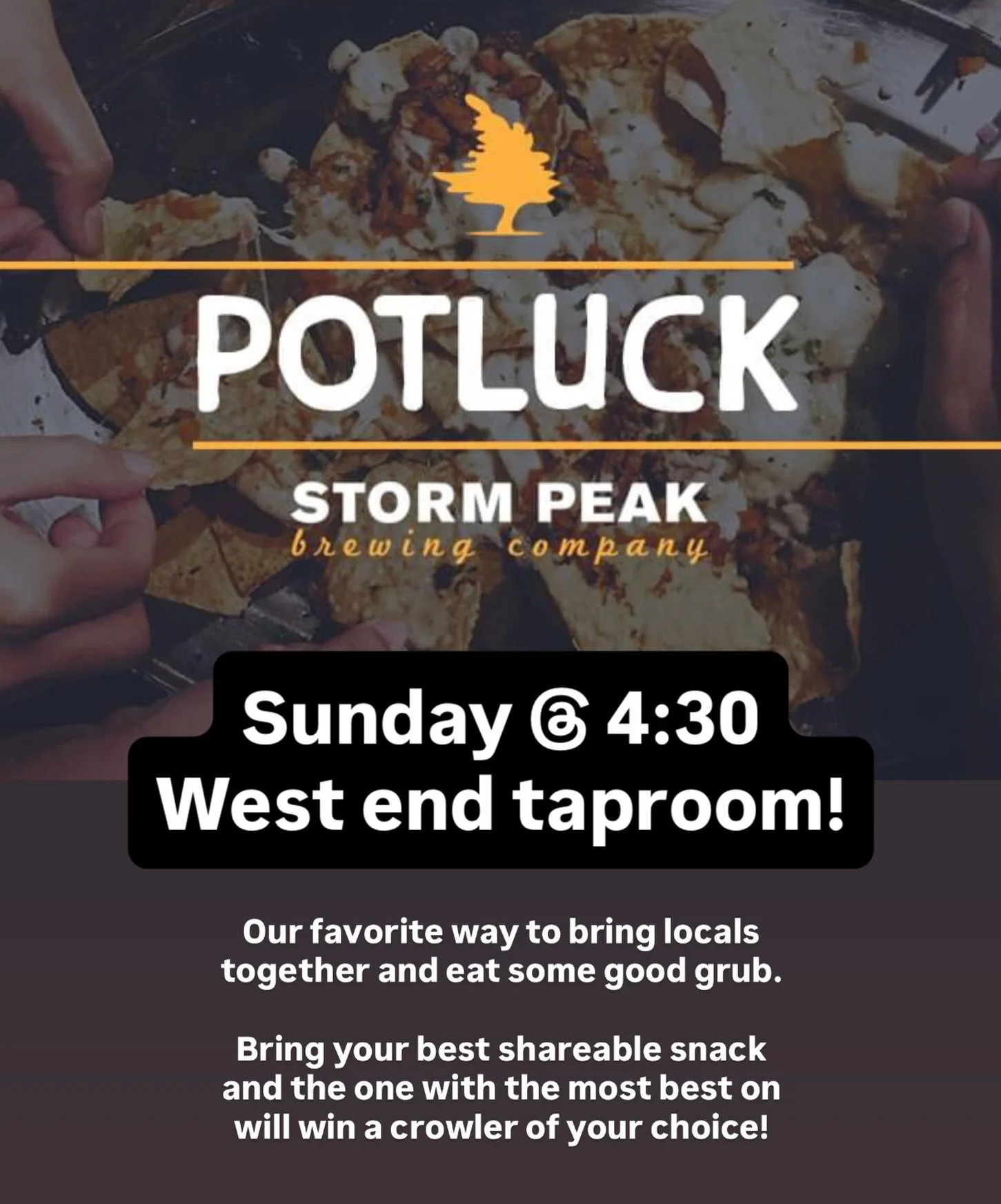Potluck is back!!!

Sunday, May 3rd @ 4:30, west end taproom.

Our favorite way to bring locals together and eat some good grub.

Bring your favorite shareable snack and the best one wins a crowler.

🤘🏼🍺