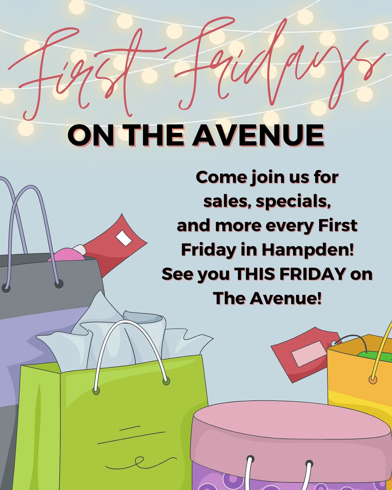Happy First Fridaaaayyyy!!! 🎉 Every First Friday in Hampden, you can enjoy fabulous specials, treats, and good vibes throughout the neighborhood! Text your crew and  join us on the gorgeous day on The Avenue! 😍✨