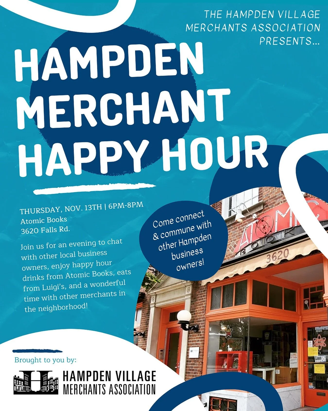 Hampden business owners, let&rsquo;s get together! 👋

TODAY is our Hampden Merchant Happy Hour! It&rsquo;s the perfect chance to take a break, enjoy some great drinks and food, and build stronger ties with the folks who make our neighborhood so spec