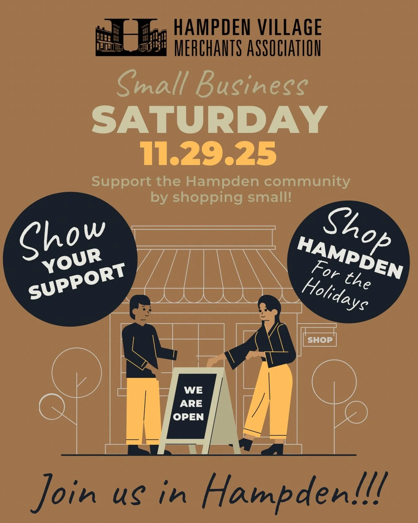 Happy Holidays! Come join us TOMORROW in Hampden for Small Business Saturday. We&rsquo;ll be kicking off our Hampden For The Holidays festivities with our special Small Business Saturday Ribbon Cutting at 12pm at @cottonducktitle with Santa and Holid