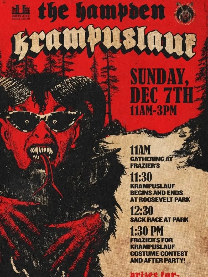 THIS SUNDAY, DECEMBER 7TH&hellip;The Hampden Krampuslauf returns to The Avenue!!! 👹🎄

Join Hampden&rsquo;s wildest holiday tradition! Watch mythical creatures parade through Roosevelt Park, race in costume, and party with your neighbors.

📍 Sunday