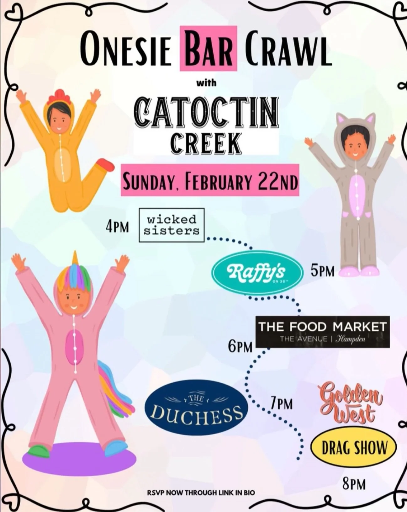 Why go out in &ldquo;real&rdquo; clothes when you can hit the bar in a giant fleece dinosaur suit? 🦖🥃😍 On Sunday, February 22nd, we&rsquo;re taking over Hampden for a massive onesie crawl sponsored by @catoctincreek and hosted by @unicornwhiskeyfa
