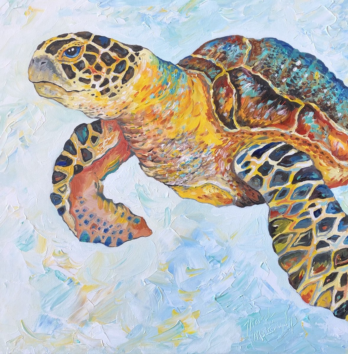 Loggerhead Sea Turtle #18 .acrylics on canvas.16x16.by March Mattingly.1200 pixels - March Mattingly.jpg