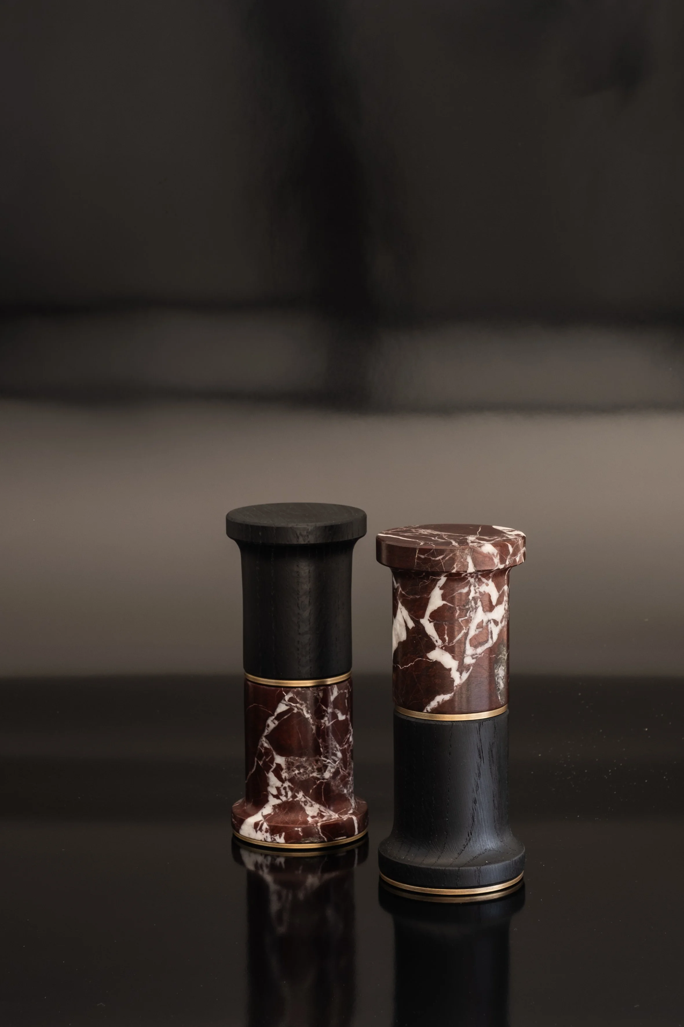 Column Collection in Rosso Lepanto and Black Oak