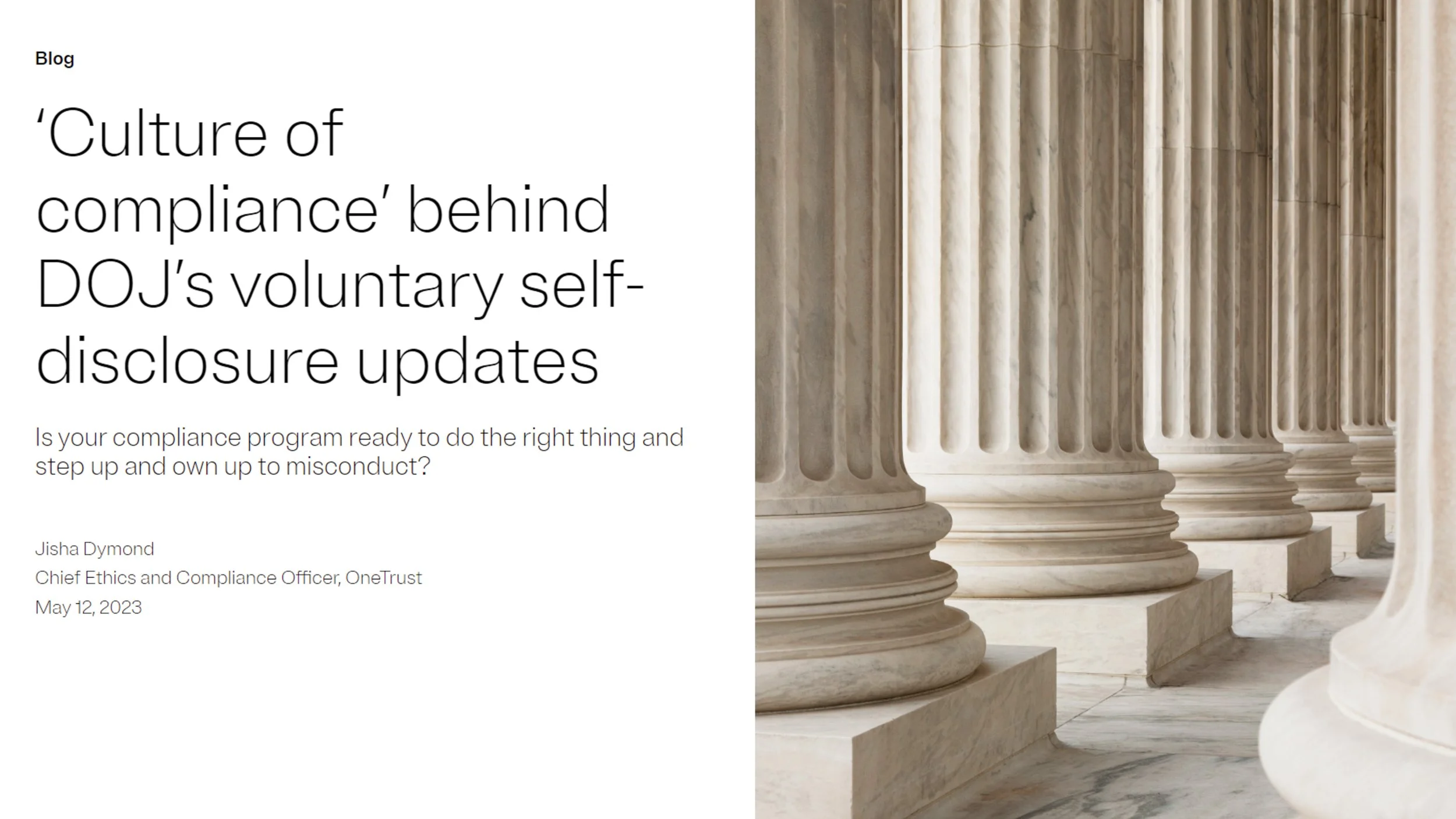 ‘Culture of compliance’ behind DOJ’s voluntary self-disclosure updates blog