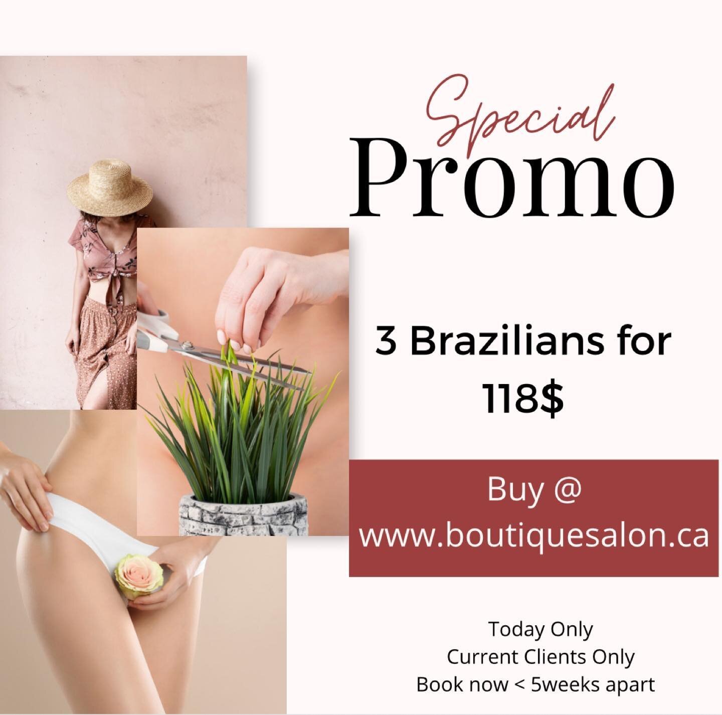 ***SUGARING BEATS WAX***
Today Only This NEVER happens! 

Promo for current clients only. To get in on this you can purchase on website and pre-book your appointments 5 weeks apart.  Voila! 
#braziliansugaring #yytsalon #mountpearl #mountpearlhairrem
