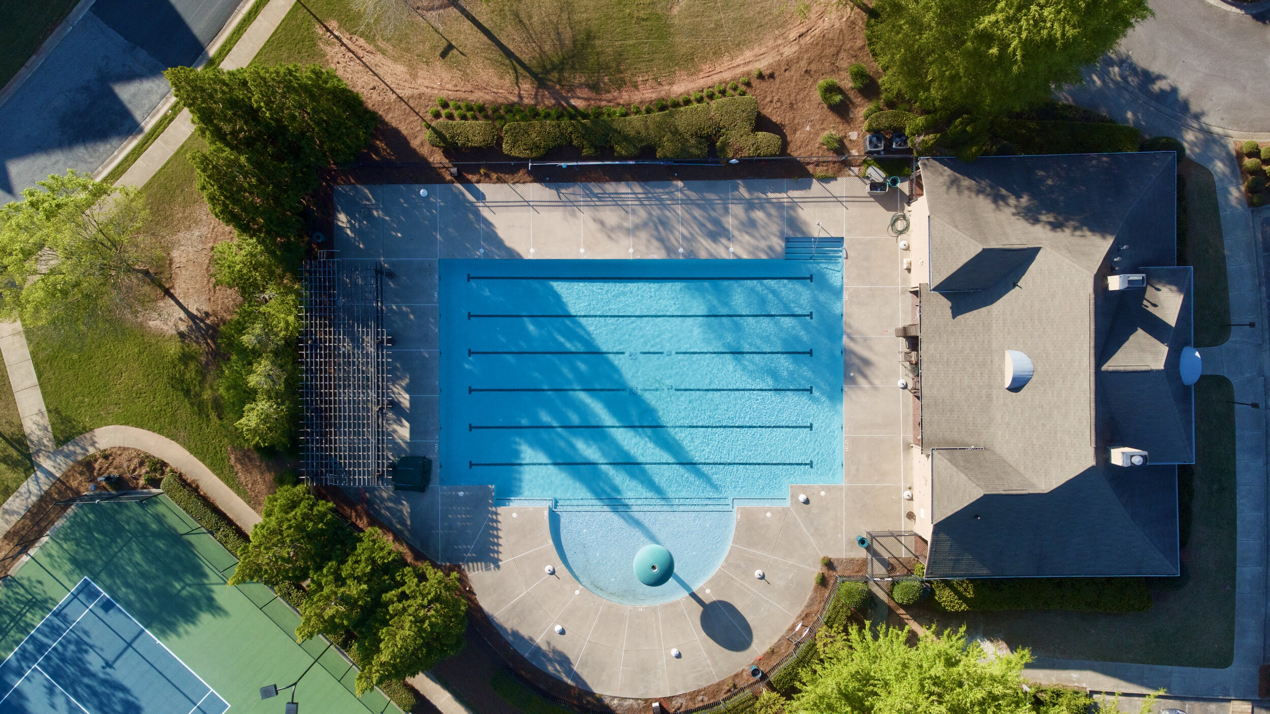 Commercial Pool Blue Quartz- Bird's Eye View After