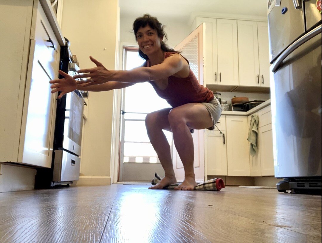If you tend to lean forward in a squat, try practicing your squats with your heels elevated (on a rolled up towel, half roller, or whatever you have at home!)

Did that help? Great! Keep using the heel elevation in your squats as you work to release 