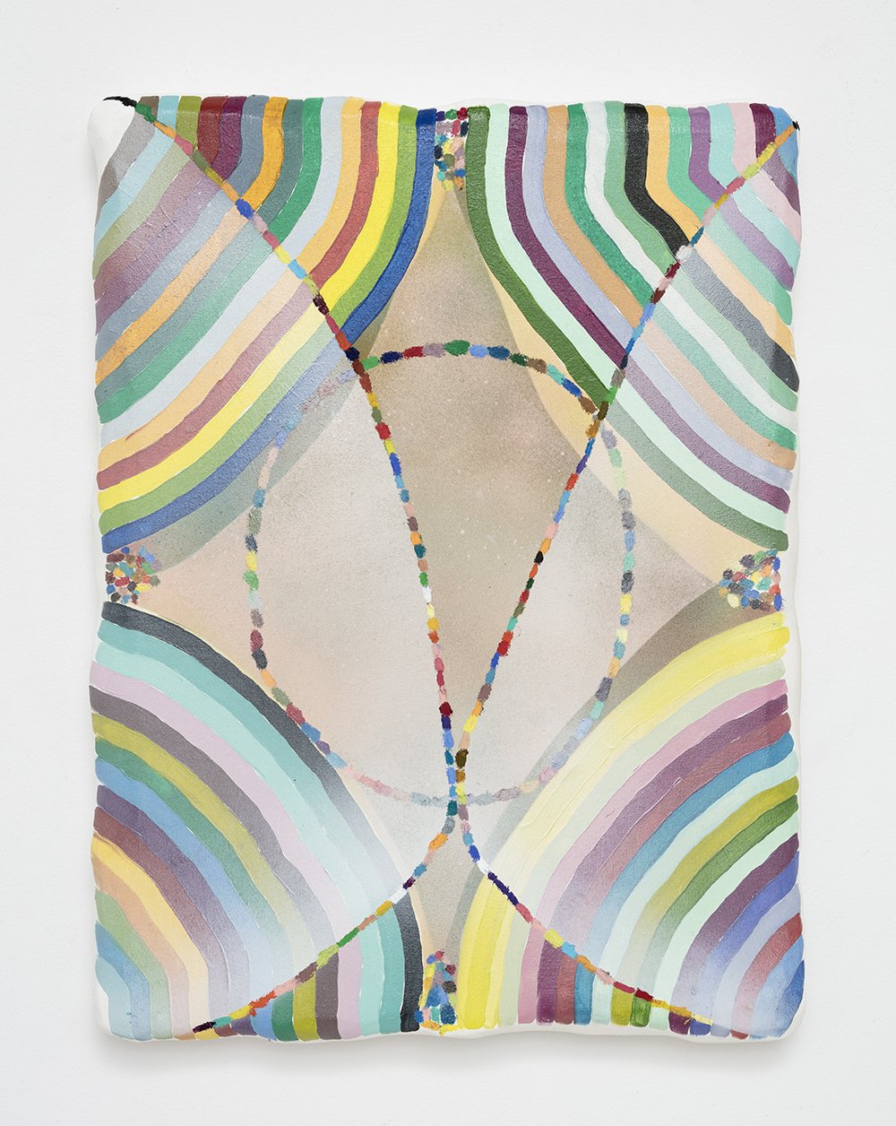 kissing the wind through a window screen, 2022. Oil and spray paint on linen, 24 x 18 inches (61 x 45.7 cm)
