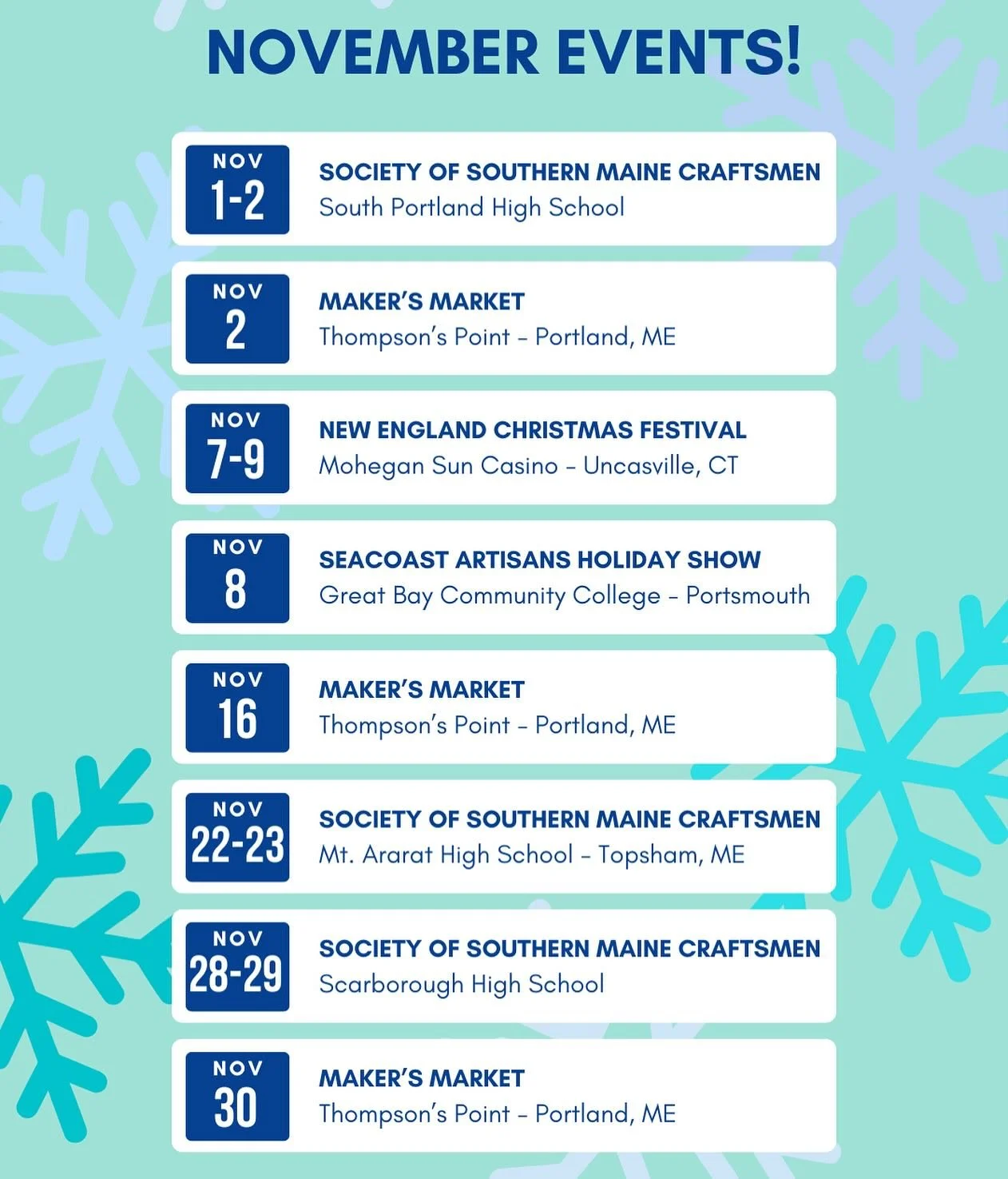 November event schedule!! ✨ I hope to see you at some of these 😊