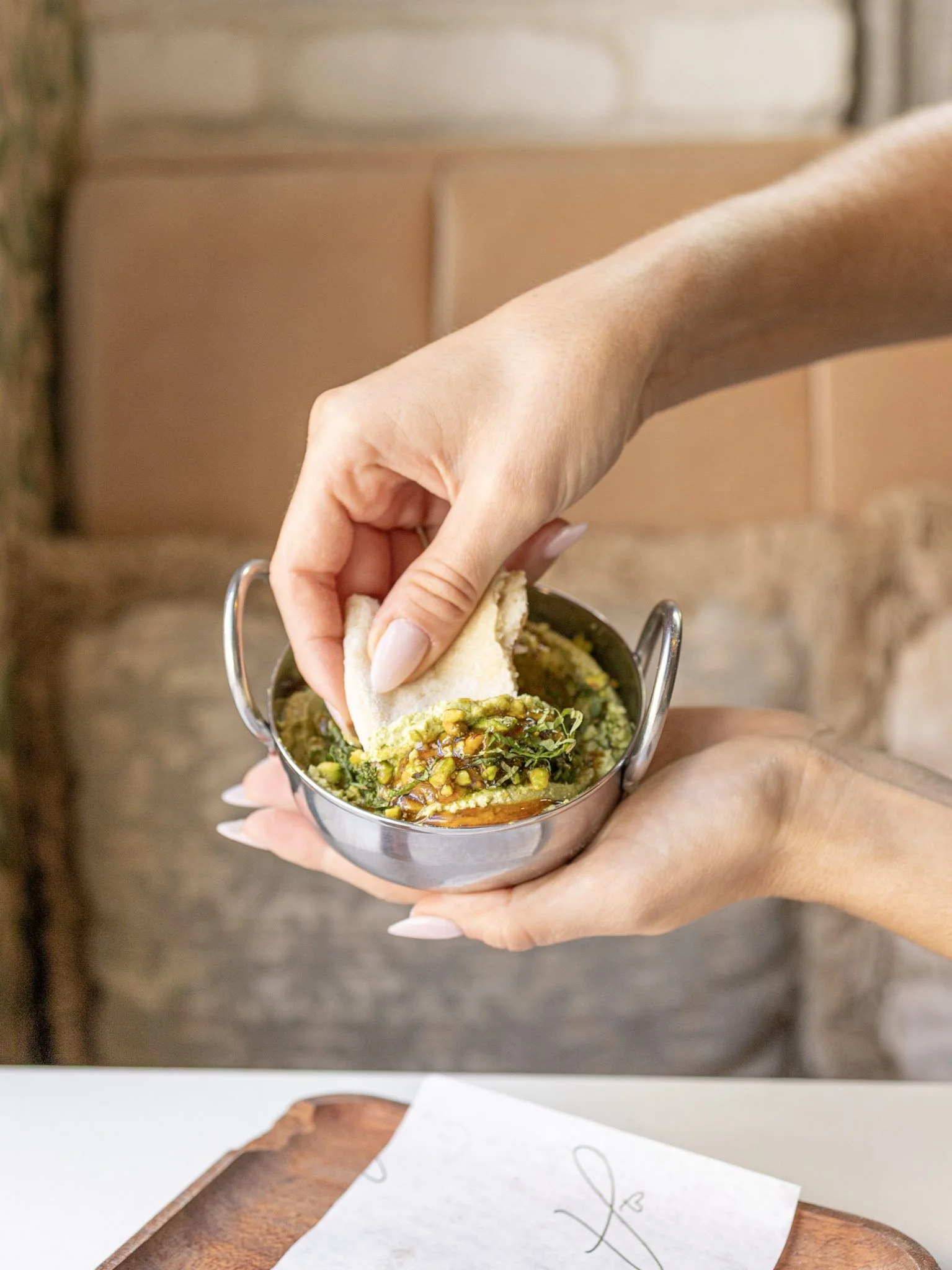whipped feta and pistachio salatim