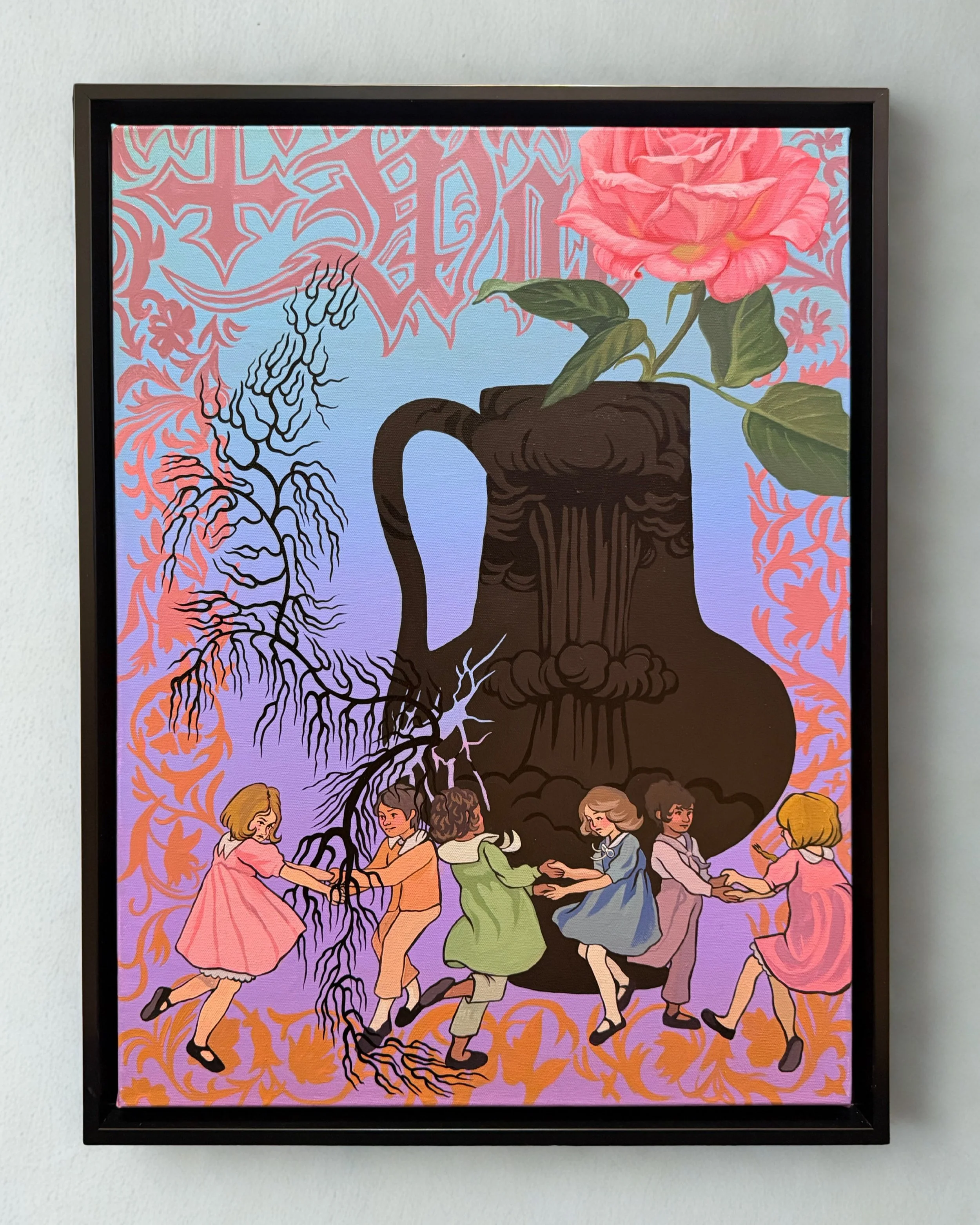 'Ring Around The Rosie', Mixed media on stretched canvas, 18"x24", 2026