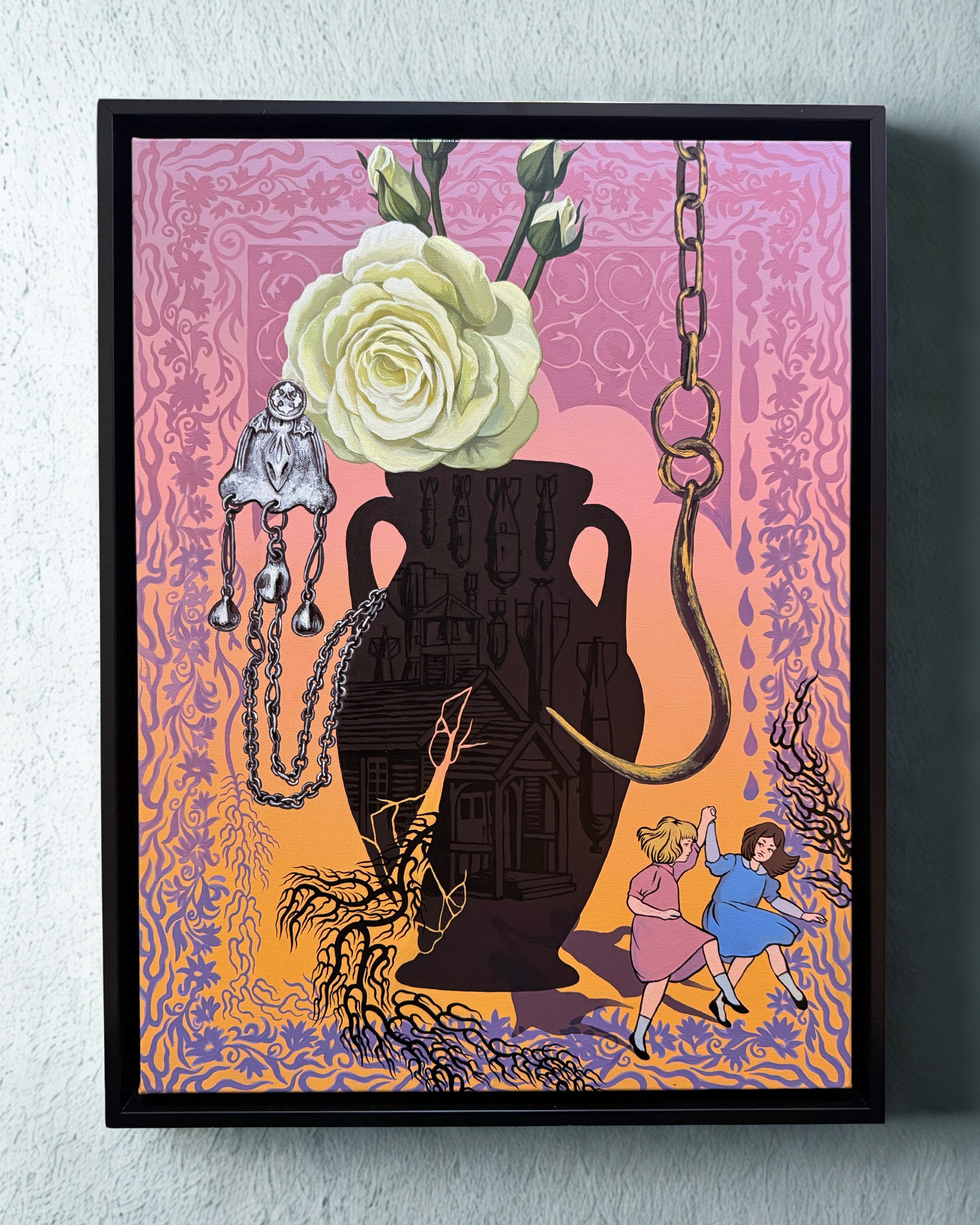 'Princess & The Popper', Mixed media on stretched canvas, 18"x24", 2026