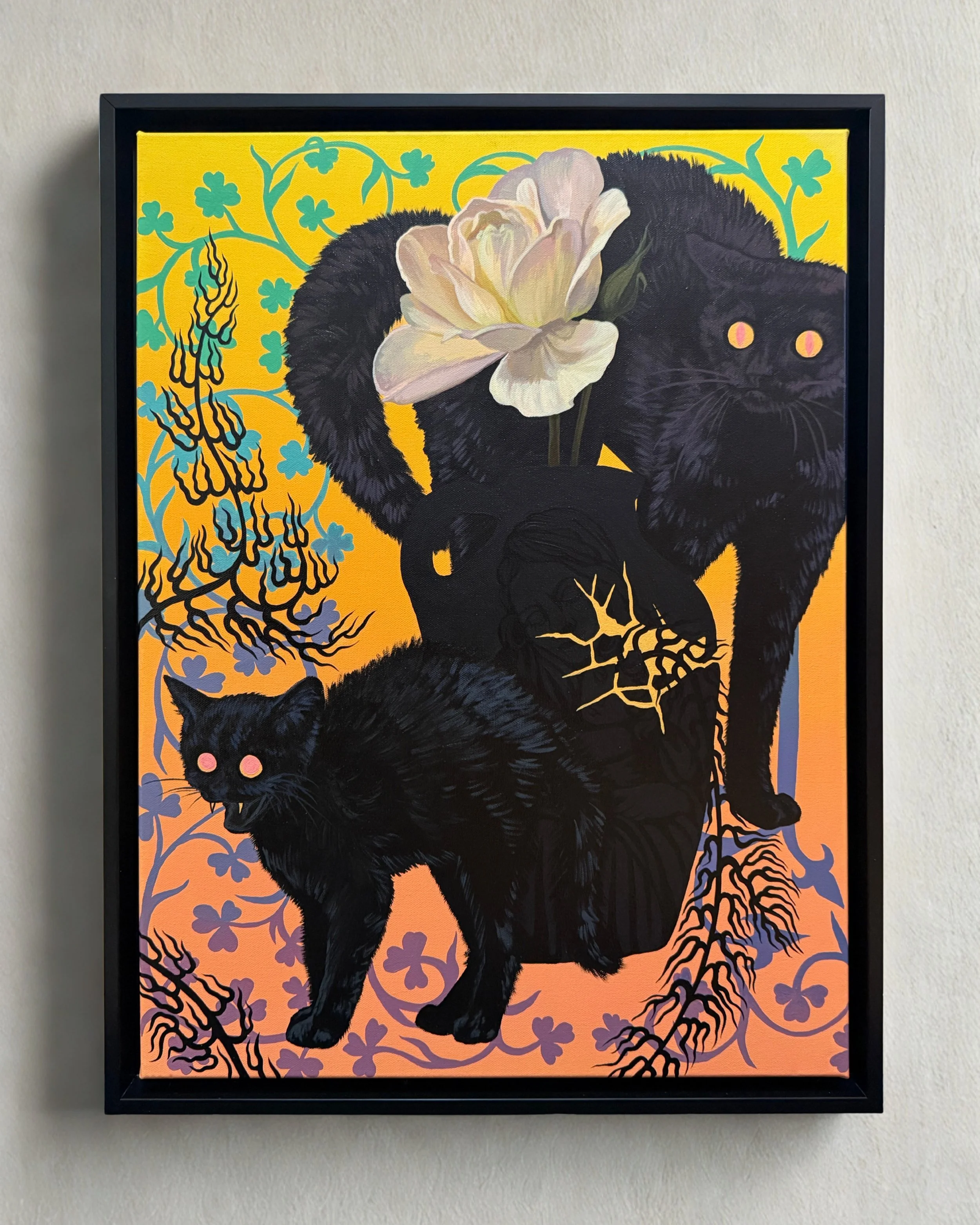 'Lucky Unlucky Cat', Mixed media on stretched canvas, 18x24, 2026