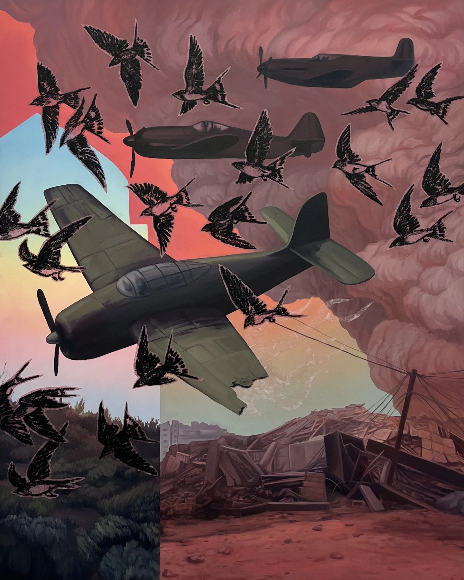 Duality of War, Oil on canvas with mixed media, 60”x 48”, 
2024 (Available)