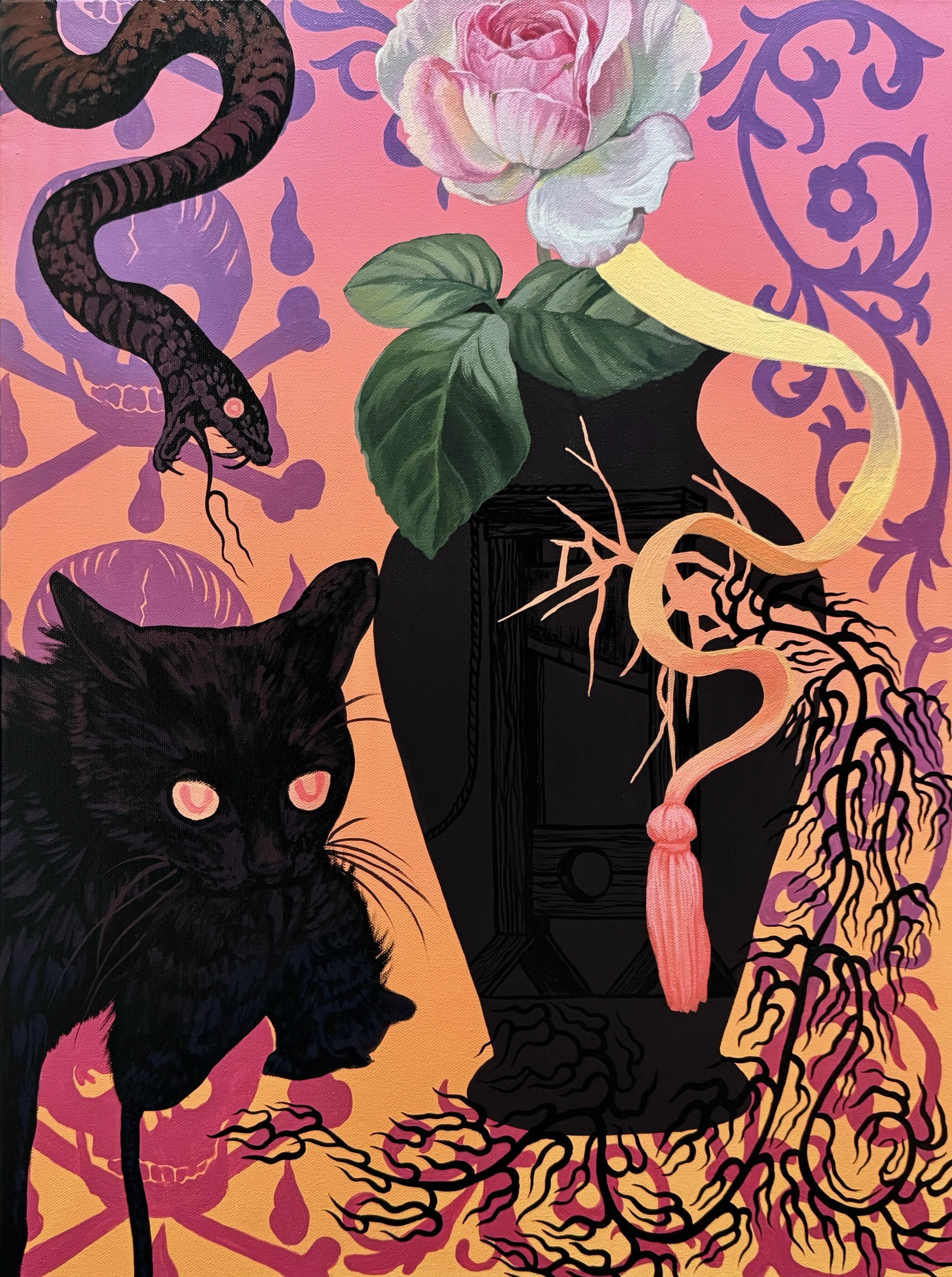 'Frogs Who Desired a King', Mixed media on stretched canvas, 18x24, 2026.jpg