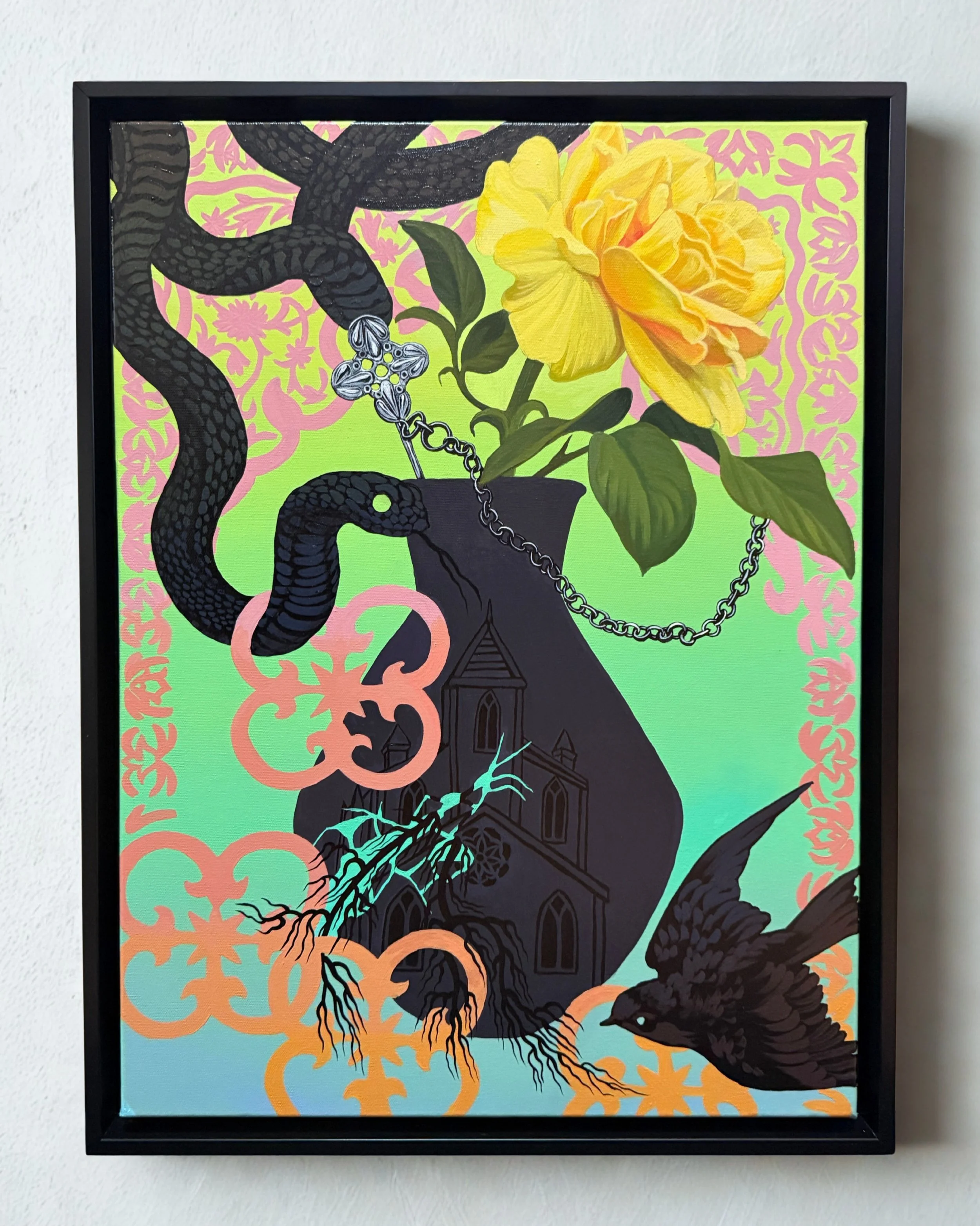 'Little Red', Mixed media on stretched canvas, 18x24, 2026