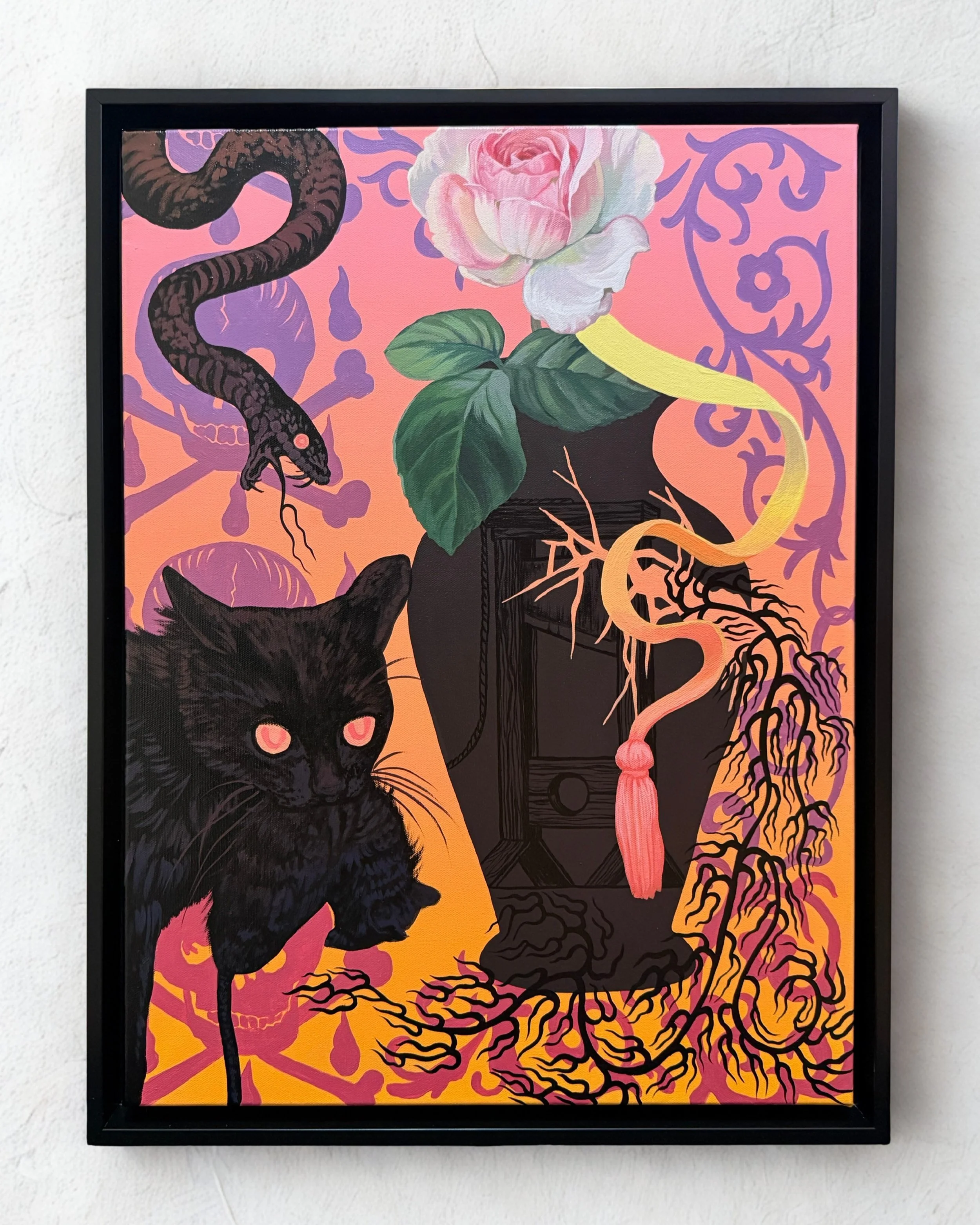 'Frogs Who Desired a King', Mixed media on stretched canvas, 18x24, 2026