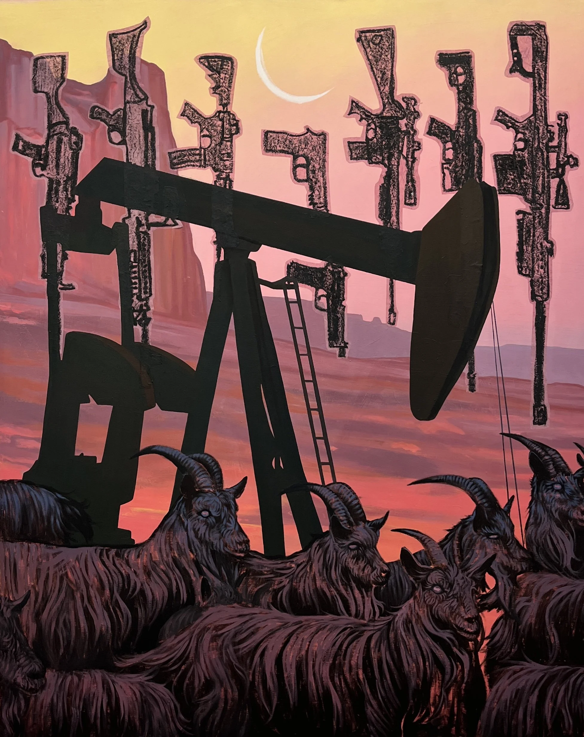 Black Gold, Red Conflict, Oil on canvas with mixed media, 60”x 48”, 
2024 (Available)