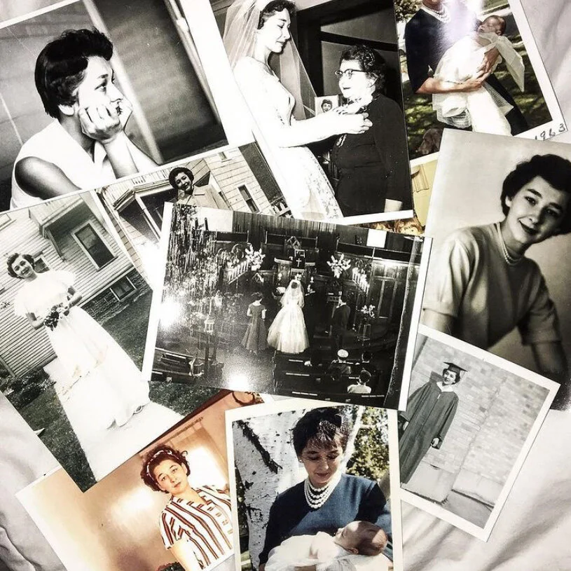 A collection of old photos of my grandmother.