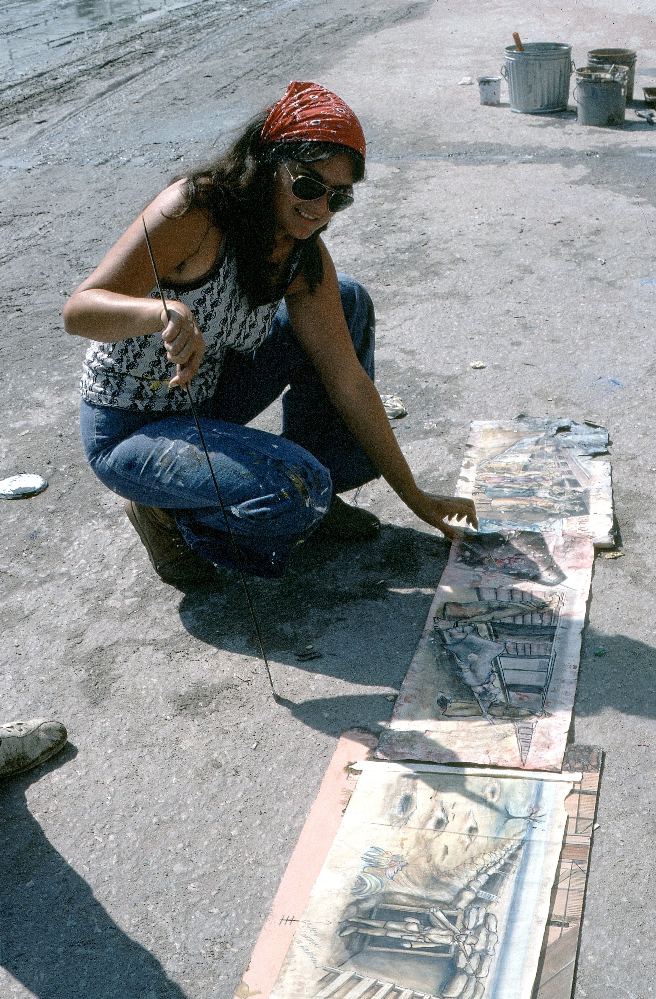  Judy Baca painting&nbsp; The Great Wall of Los Angeles , summer of 1983, photo courtesy of the SPARC Archives (SPARCinLA.org) 
