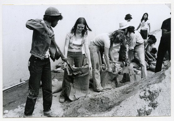  Digging in the river during the production of  The Great Wall of Los Angeles , © SPARC 1981, courtesy of Judith F. Baca and the SPARC archives. Photo: Linda Eber, 1976.&nbsp; 