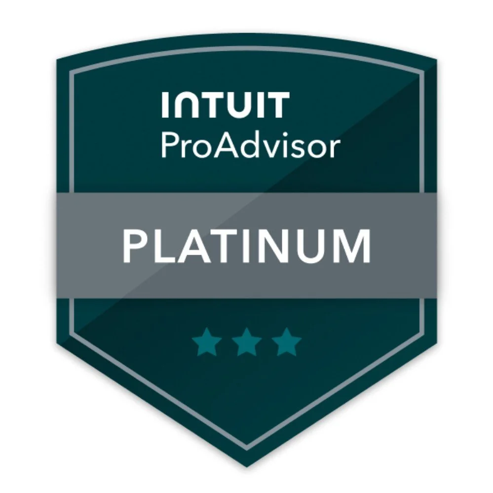 A badge for Intuit ProAdvisor with a platinum status, featuring three stars at the bottom.