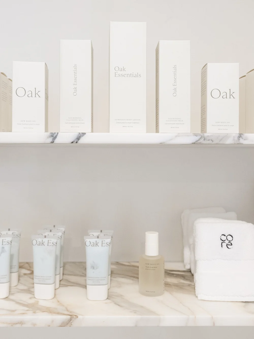 Oak Essentials self-care products and core towels