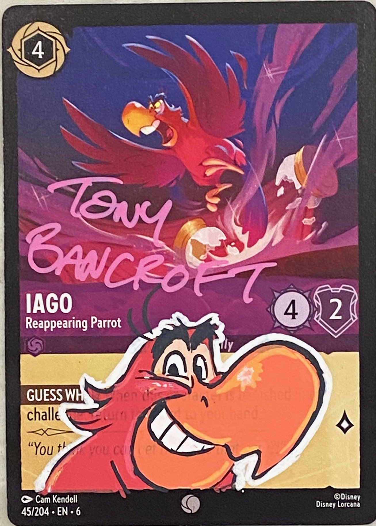 Iago 1-Lorcana card with original art by Tony Bancroft