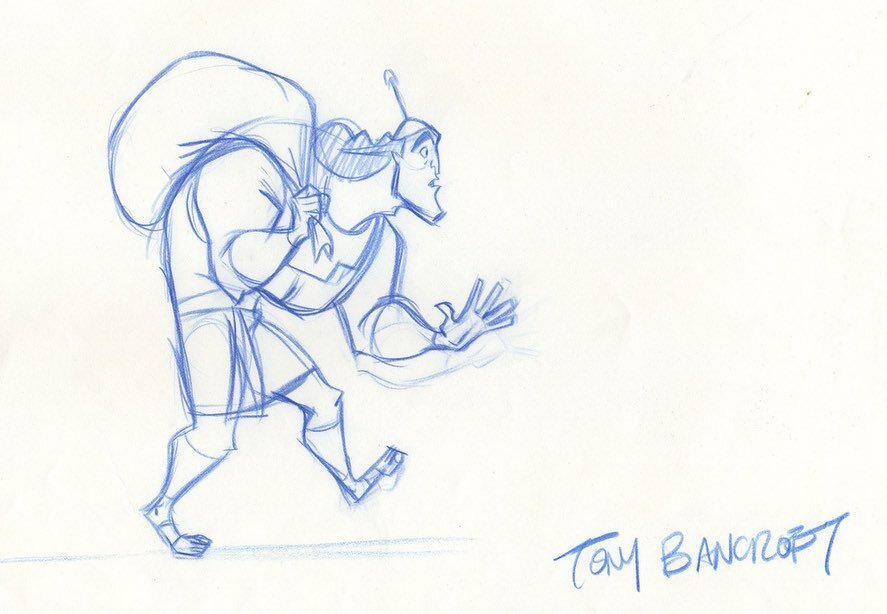 Happy birthday #Kronk (and Emp New Groove) as the film turns 20 years old today. This is a drawing and thumbnail sketches of the classic scene where Kronk sneaks out of the kingdom doing his own theme music and several #animation model sheets from my