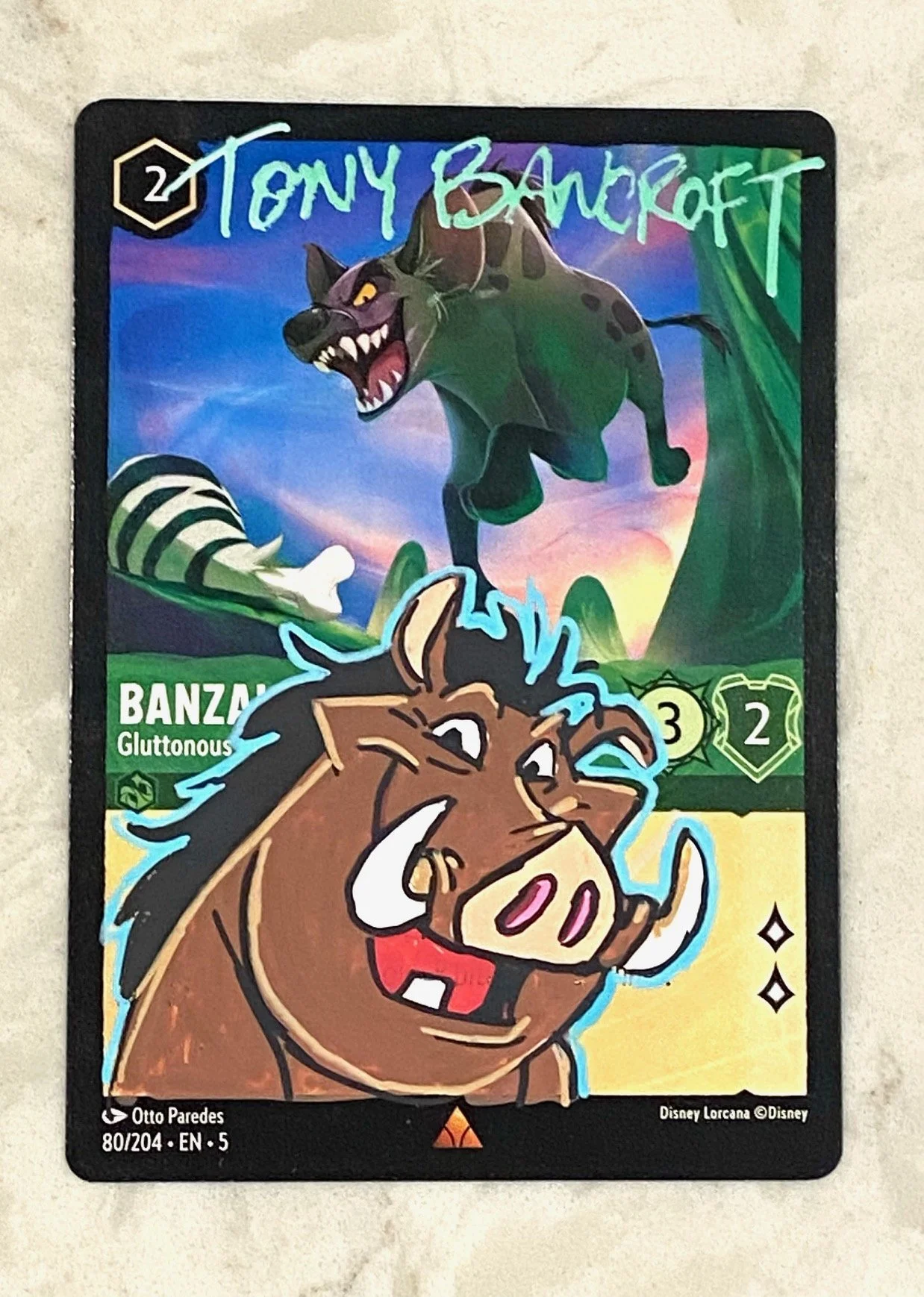 Pumbaa 1-Lorcana card with original art by Tony Bancroft