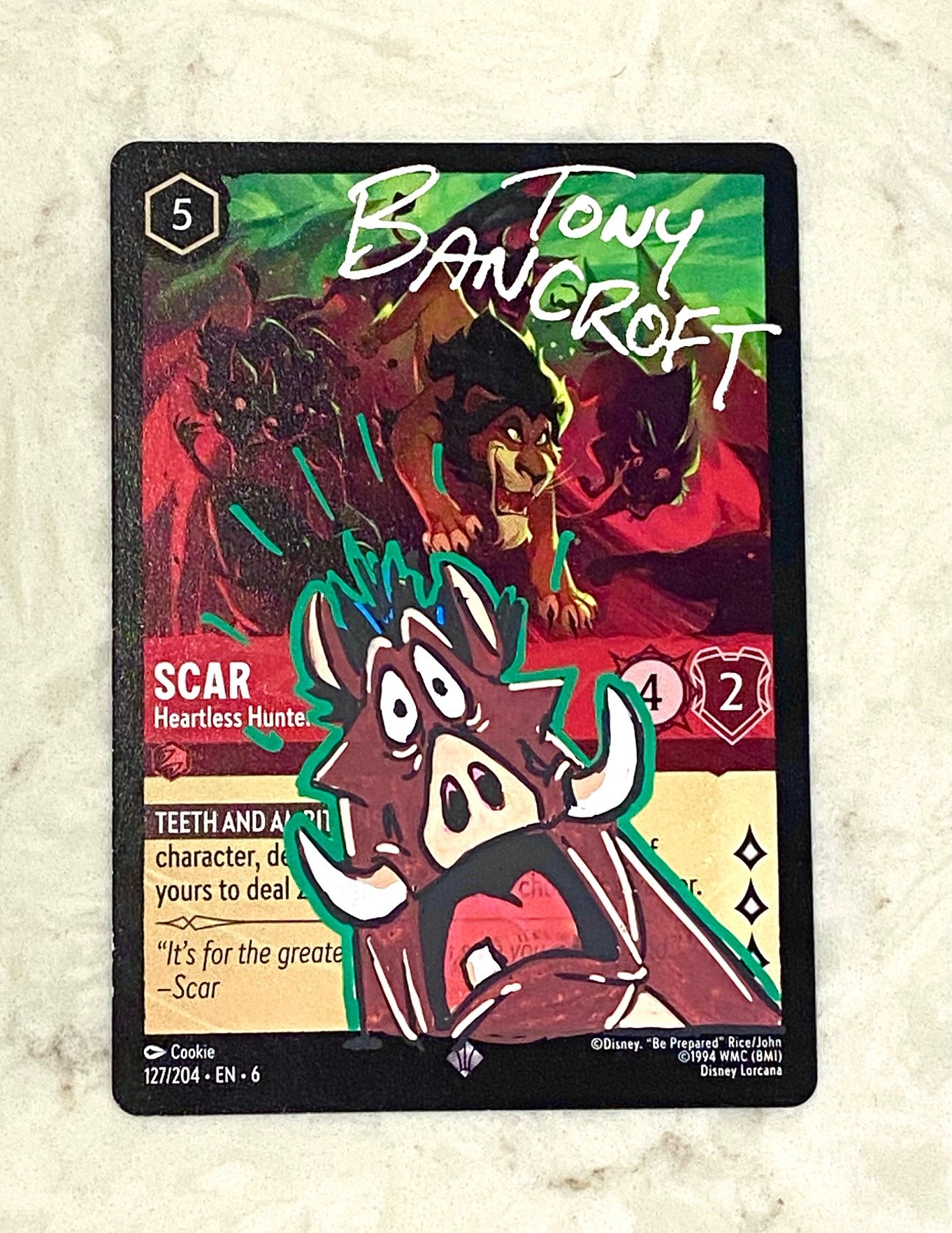Pumbaa 2-Lorcana card with original art by Tony Bancroft