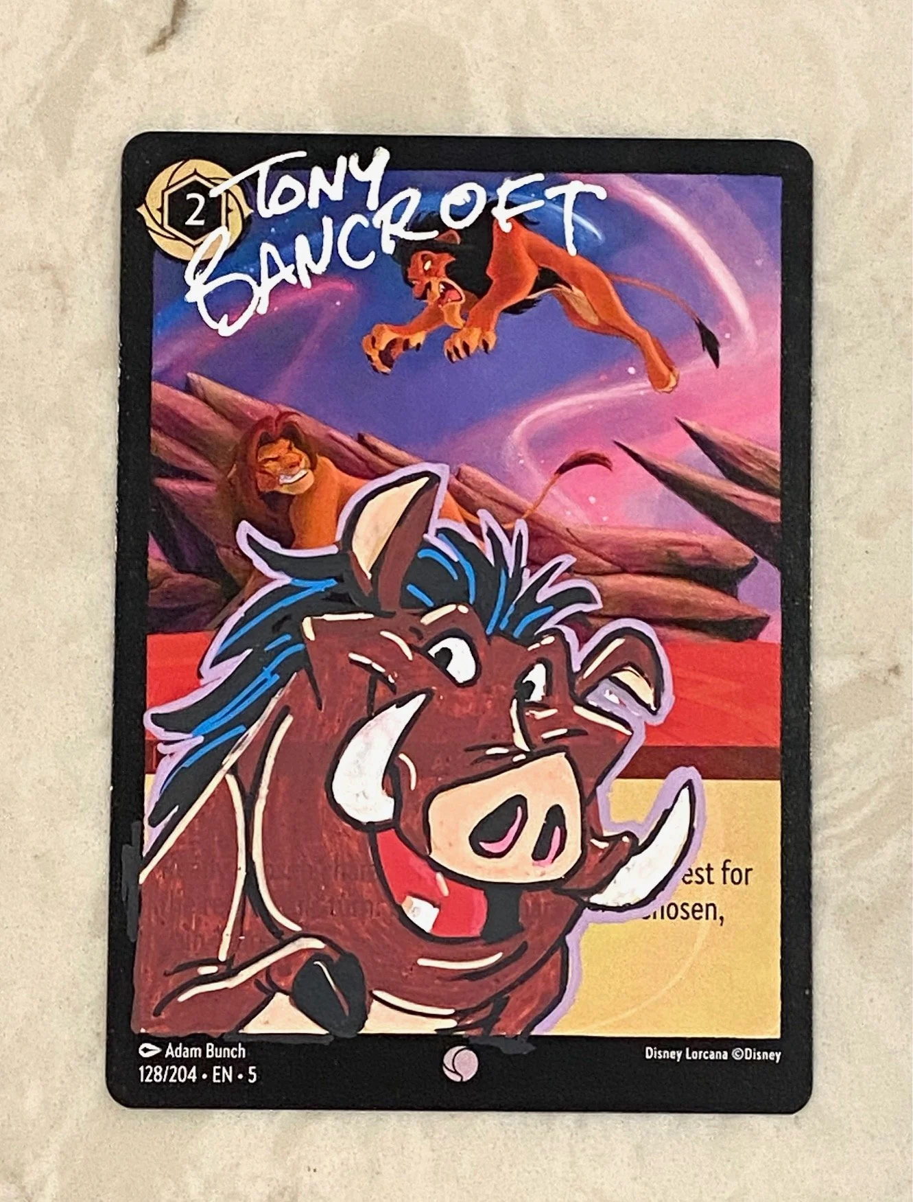 Pumbaa 3-Lorcana card with original art by Tony Bancroft