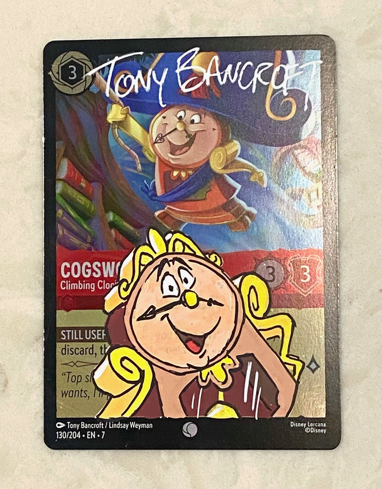 Cogsworth 1-Lorcana card with original art by Tony Bancroft