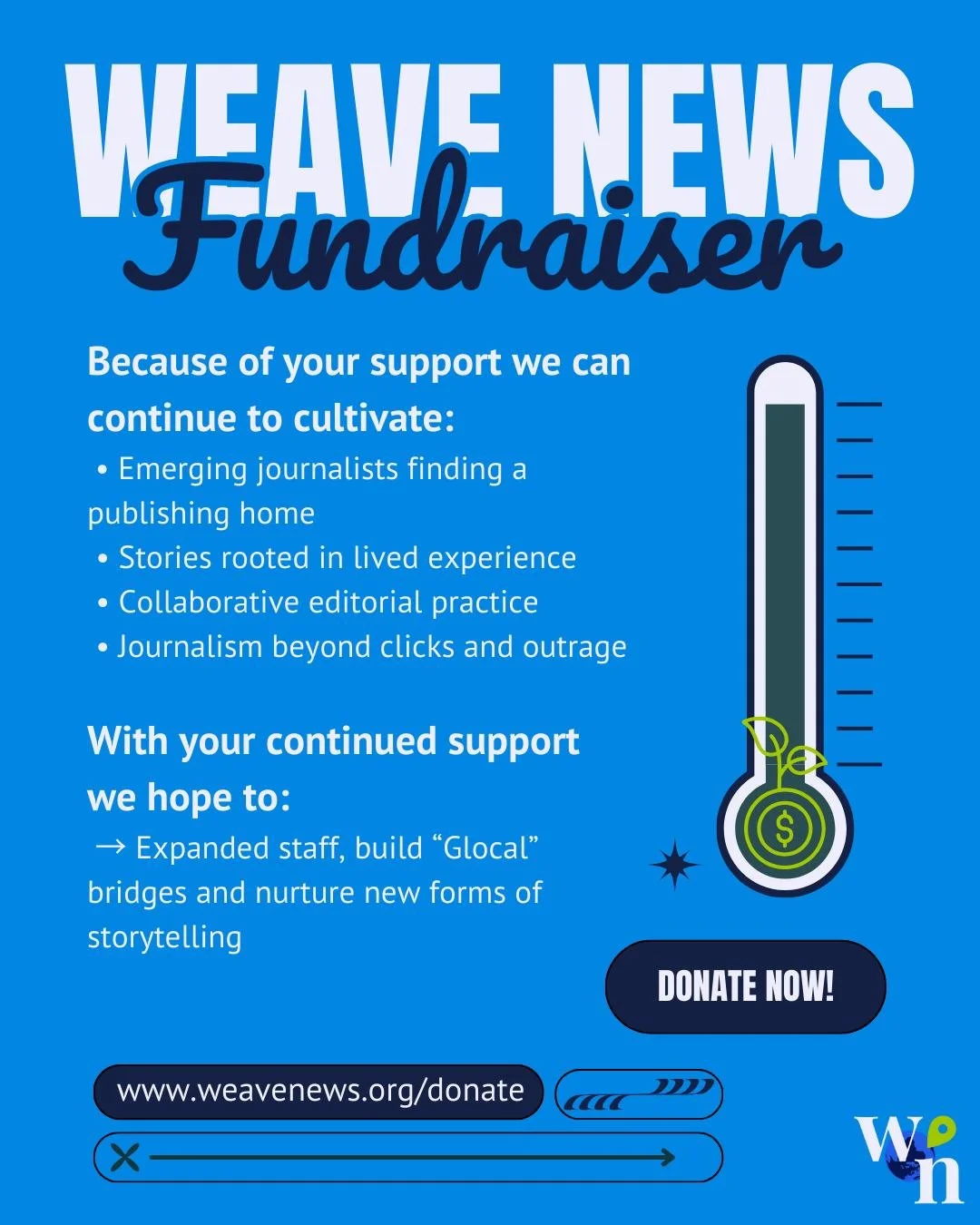 This is what progress looks like. 🌱

With donations and steady monthly support, Weave News is sustaining emerging journalists, practicing collaborative storytelling, and building media beyond clicks and outrage. We&rsquo;re proud of what&rsquo;s alr