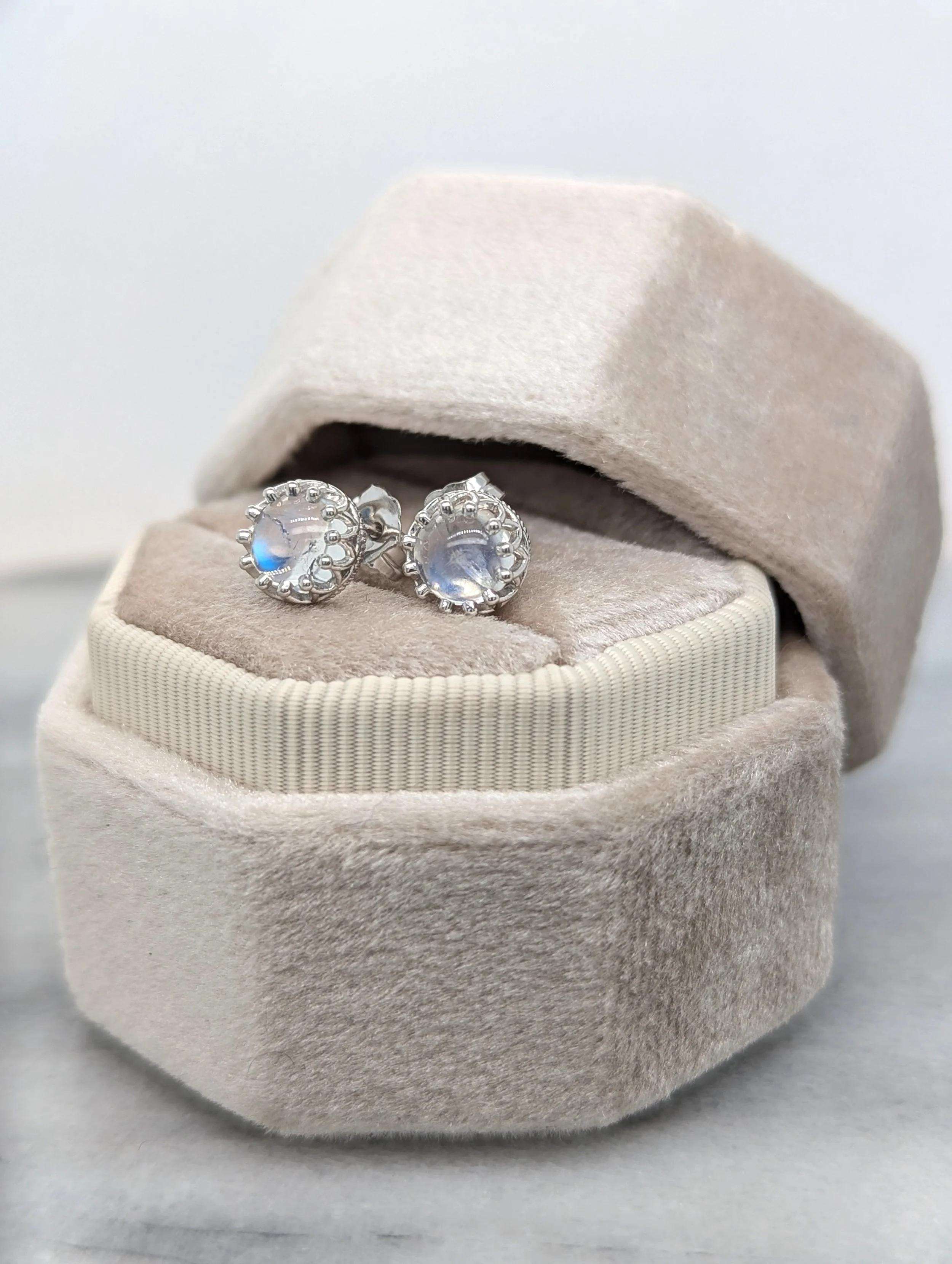 Sterling Moonstone Crown Studs