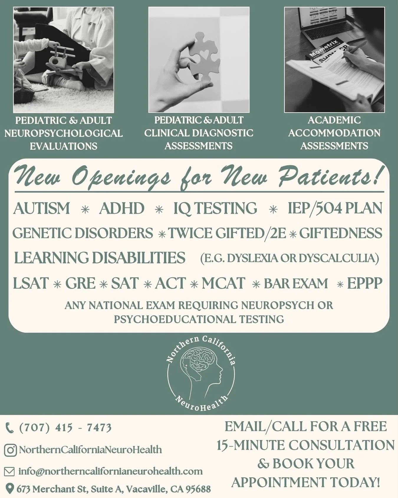 Do you believe any of these conditions are affecting your or your child&rsquo;s abilities at with memory, reading, concentration, school, or relationships? 🧠 🫂

Email or call our office to receive a consultation and start the discussion 💚📋! Limit