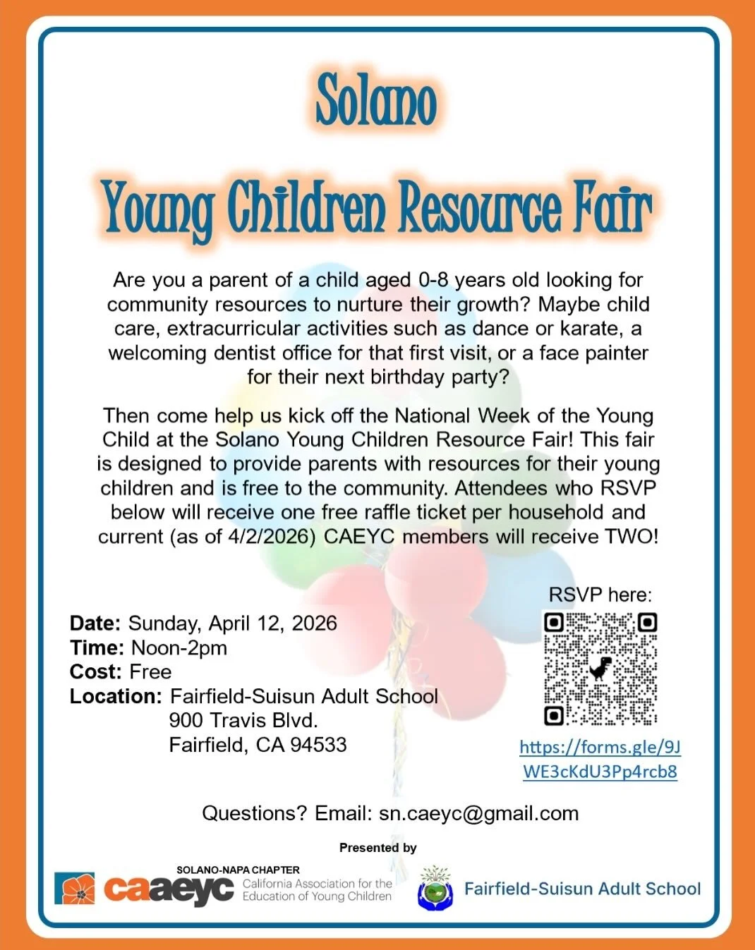 Free Community Event, Don't Miss Out! 📆📌

The Solano Young Children Resource Fair is taking place this Sunday, April 12th 🤩! NCNH will be tabling along with other amazing organizations to share educational &amp; community resources to children age