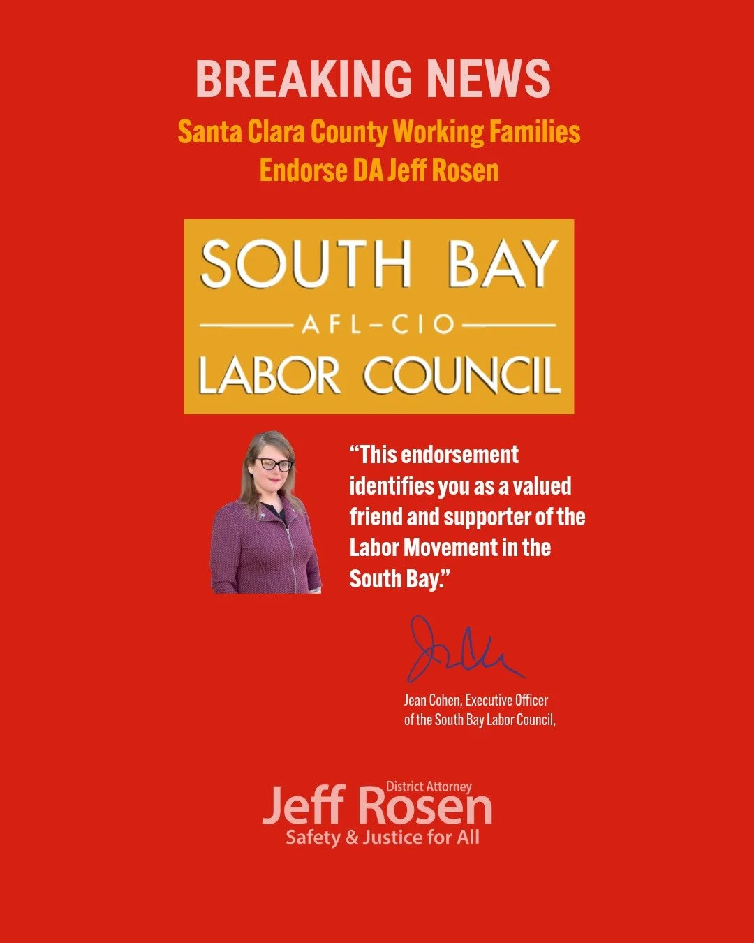 I&rsquo;m proud to earn the endorsement of the South Bay Labor Council, representing more than 100,000 working families across Santa Clara and San Benito counties. My father was a shoe salesman, so I know firsthand that Silicon Valley is built not ju