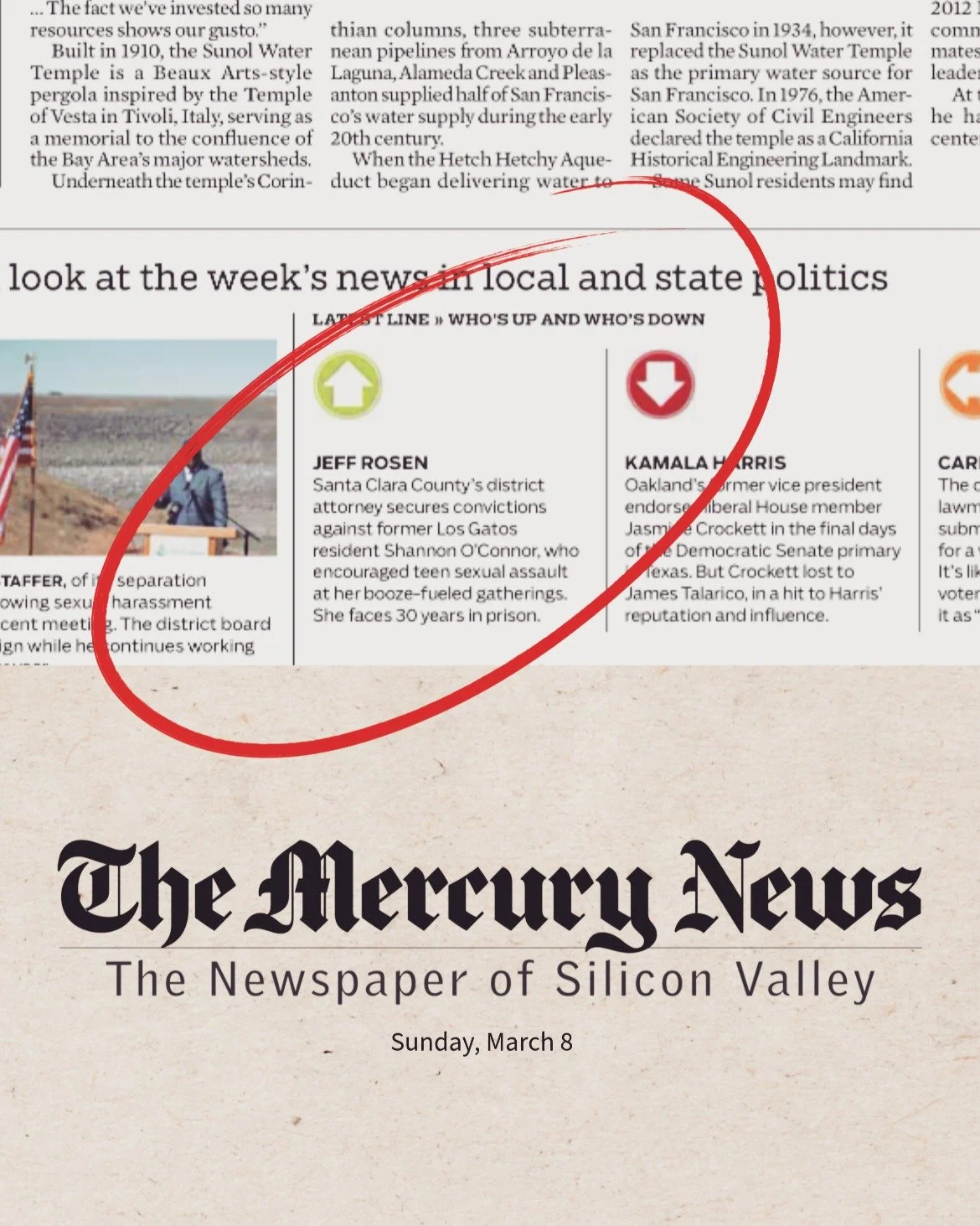 I&rsquo;m not sure about the other ratings. I do take pride in our prosecution and conviction of Shannon O&rsquo;Connor. But the real heroes are the more than twelve victims who came forward and testified. If anyone deserves the arrow up, it&rsquo;s 