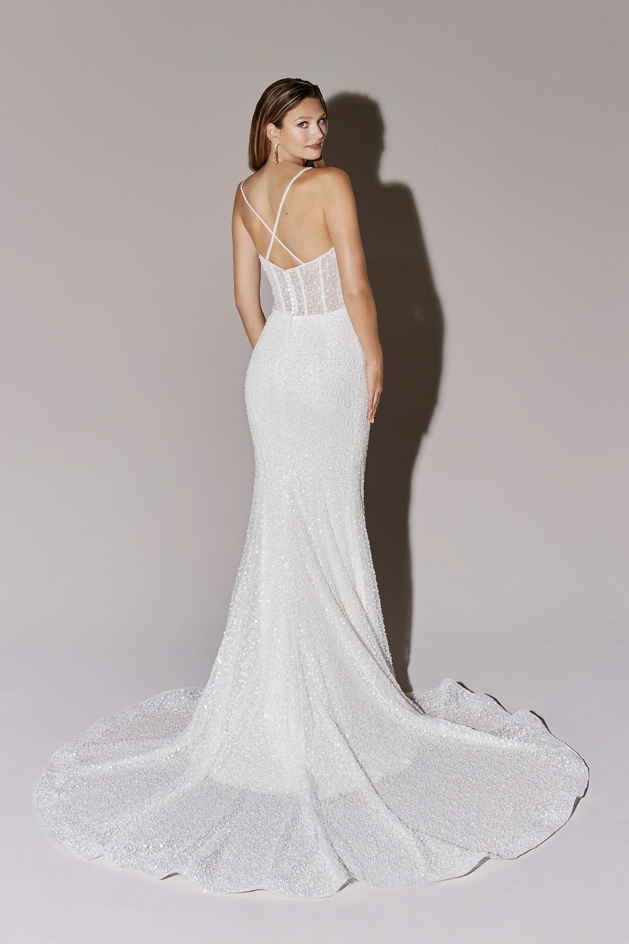 Fit & Flare wedding gown with exposed boning and demi cups