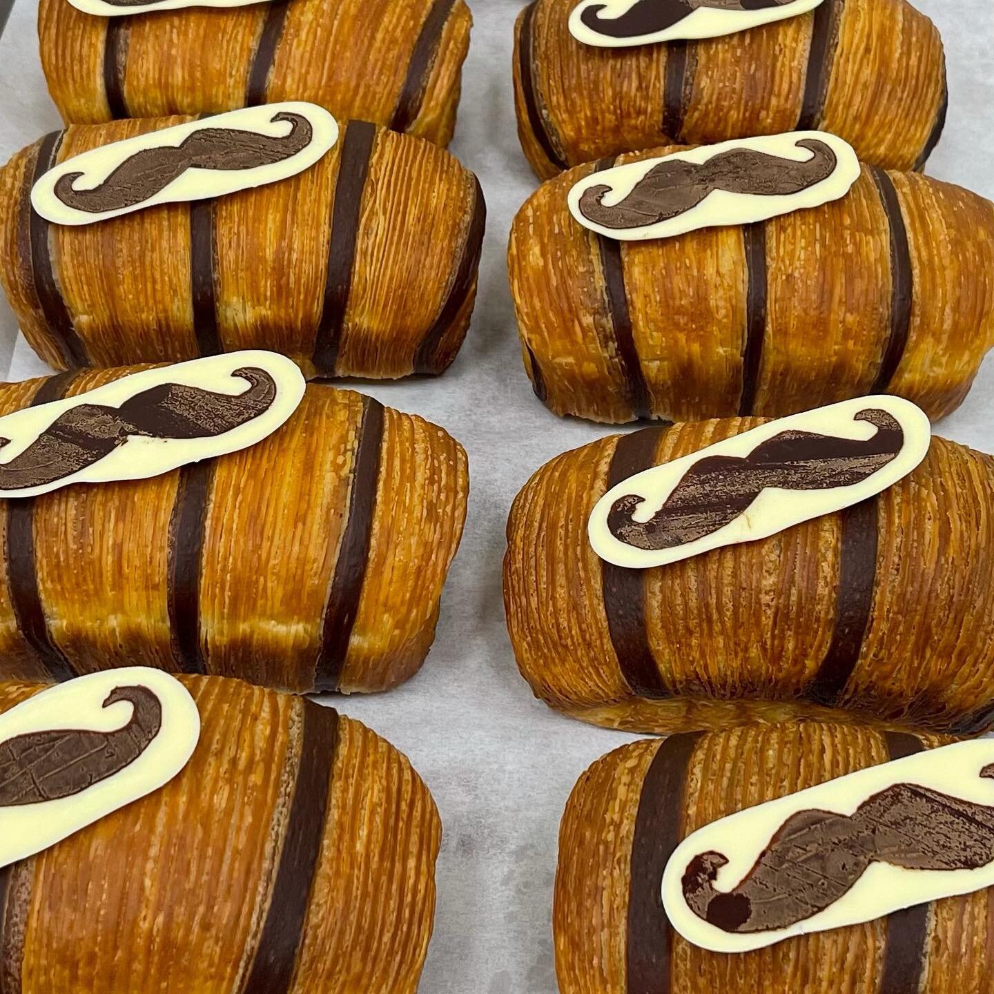 Happy Father&rsquo;s Day!  Bonne F&ecirc;te des P&egrave;res!
We baked some croissants with pecan/hazelnut brownie and a chocolate moustache as well as blueberry and apricot tartes for today.