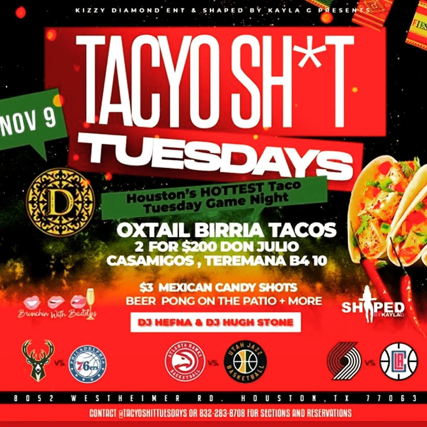 Oxtail Birria Tacos @TacYoShitTyesdays ! 

New location, same dope vibes! The HOTTEST TACO TUESDAY GAME NIGHT IN HOUSTON is now at @TheDomainHouston 💥💥💥 

Oxtail, Chicken, and Shrimp Birria tacos now on the menu with Tajin Fruit Cups and $3 Mexica